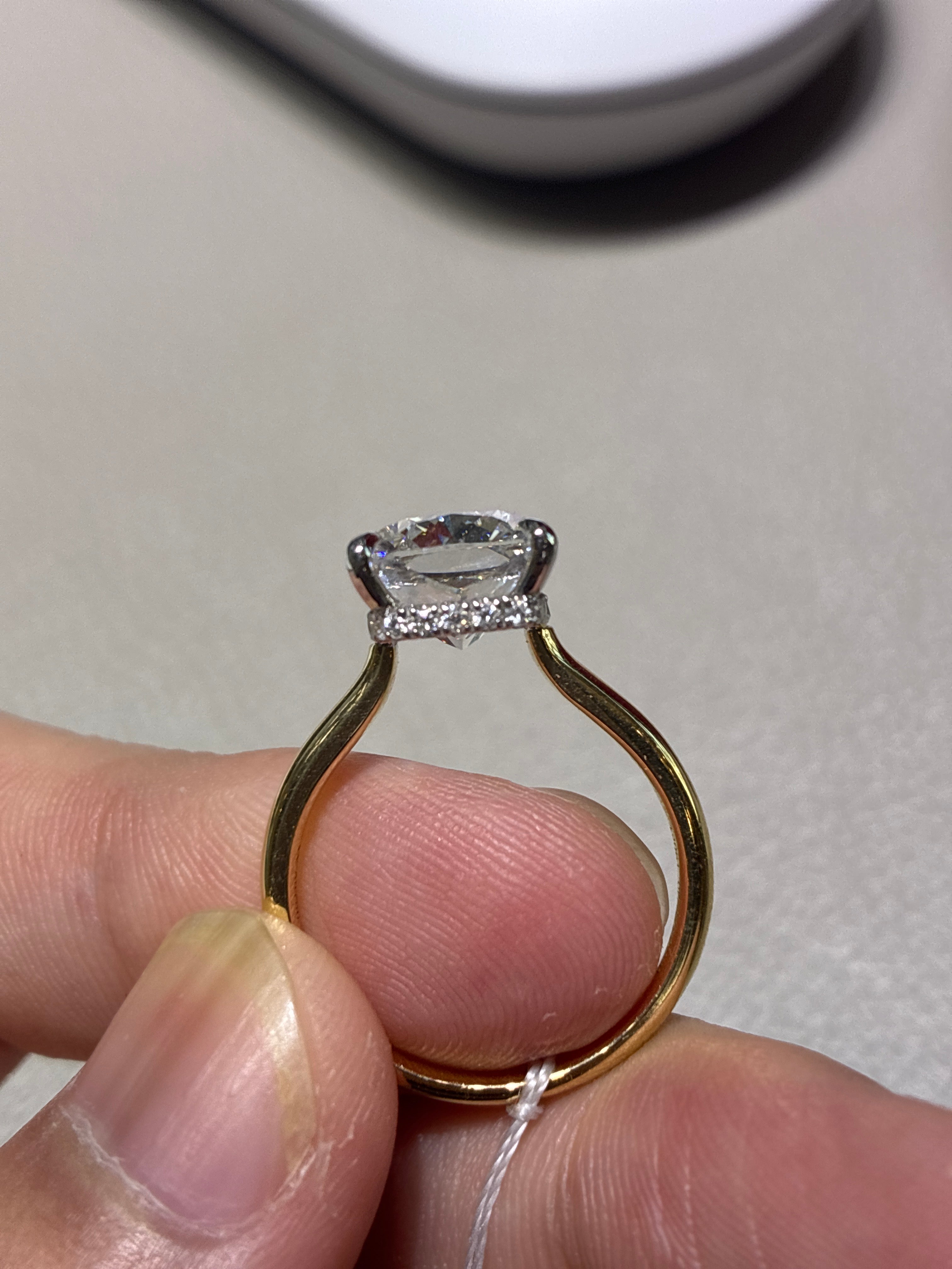 joyce for pay (18k gold, 5 carat long cushion, hidden diamond ring)