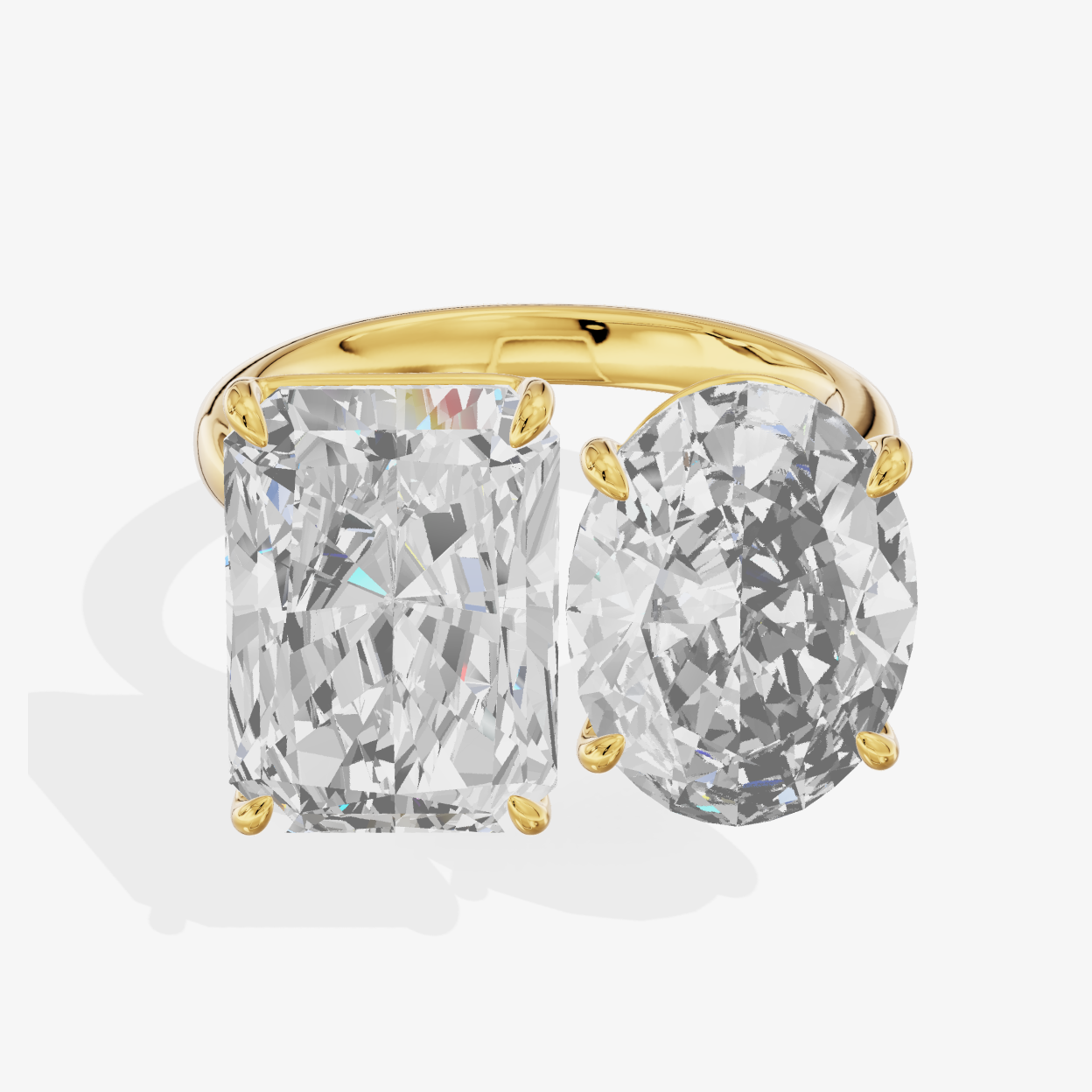 2.3-carat oval and a 2.05-carat square Lab-Grown Diamond Toi et Moi Ring — 18K yellow gold