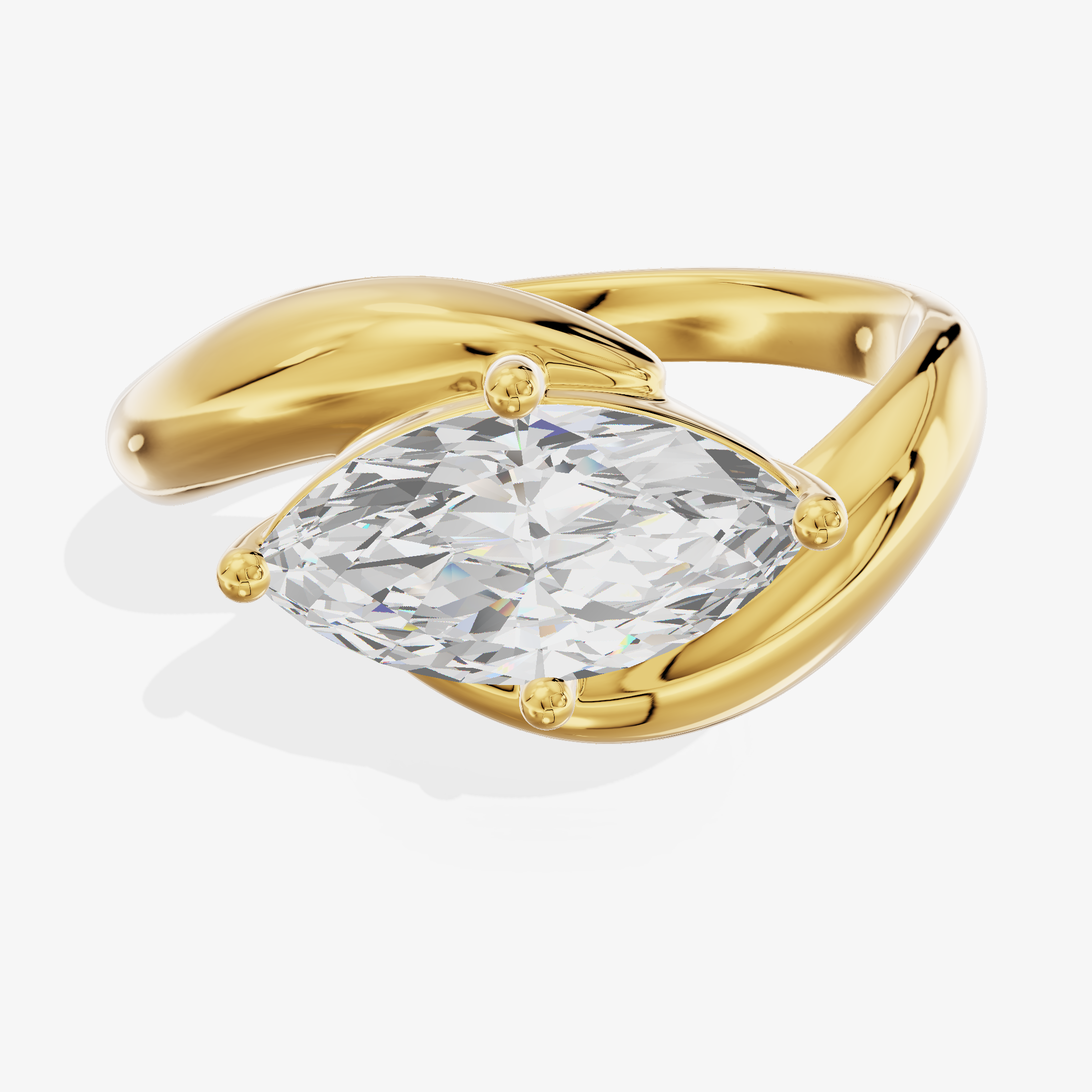 18K Yellow Gold 1.04 Carat Marquise Cut Lab-Grown Diamond D VVS2 Solitaire Ring