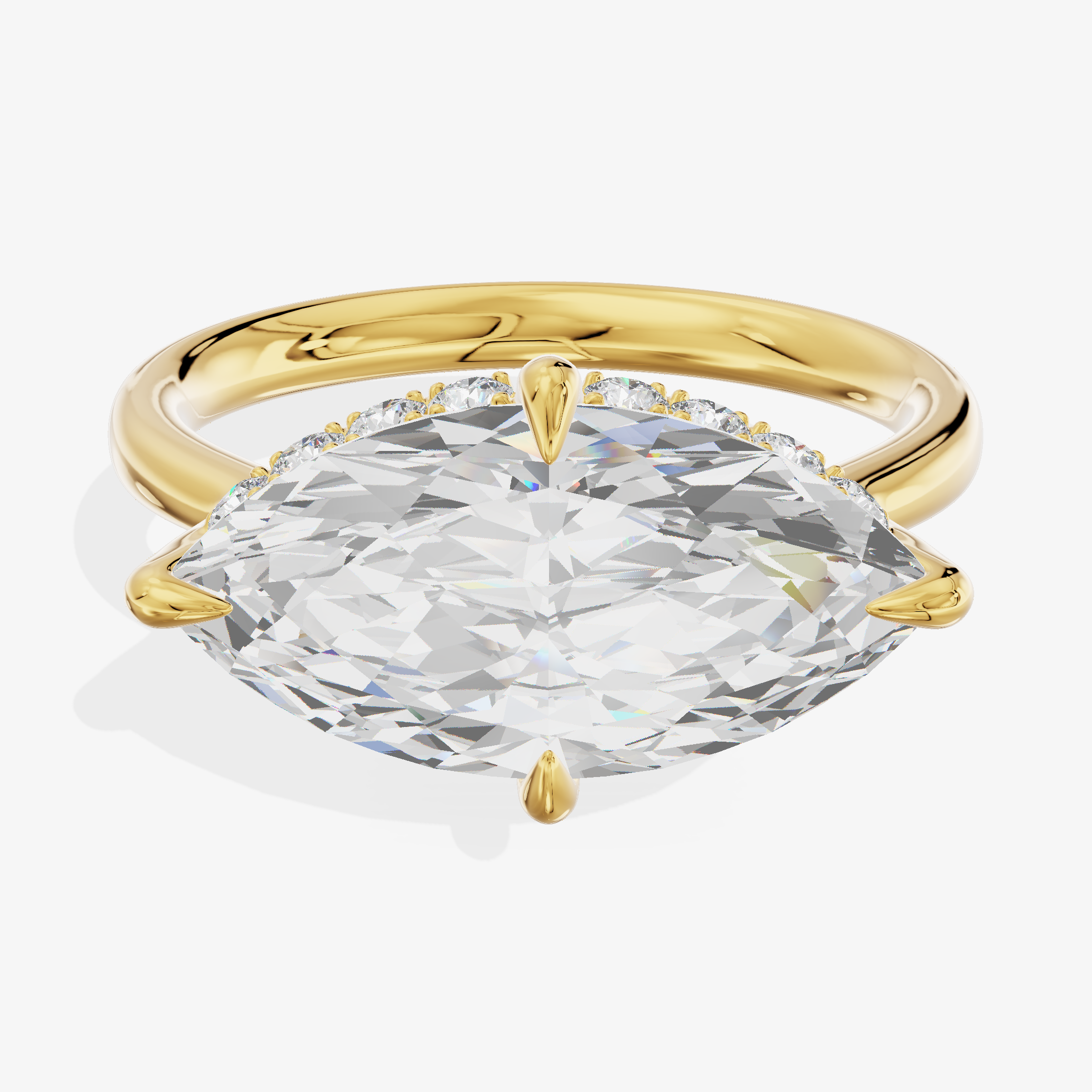 18K Yellow Gold 3.21 Carat Marquise Cut Lab-Grown Diamond E VVS2 Halo Ring