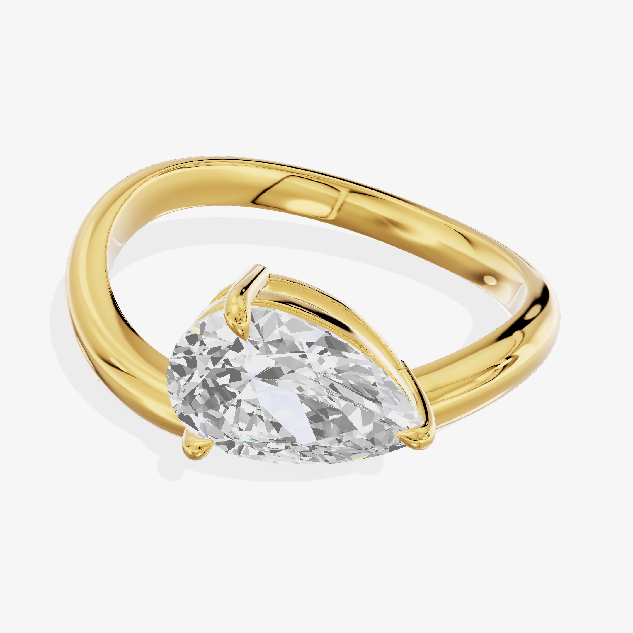 14K Yellow Gold 1.02 Carat Pear Shape Lab-Grown Diamond D VVS2 Solitaire Ring