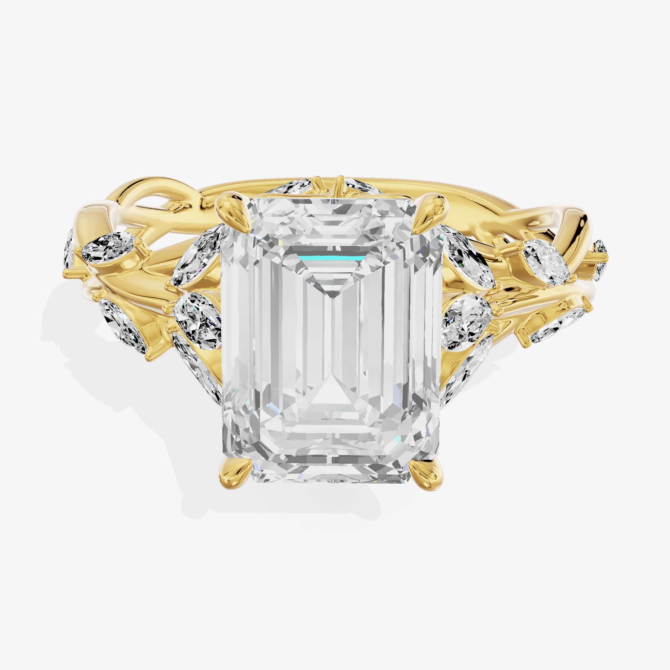 4.09 Carat Emerald Lab-Grown Diamond Micro Pavé Ring—14K yellow gold