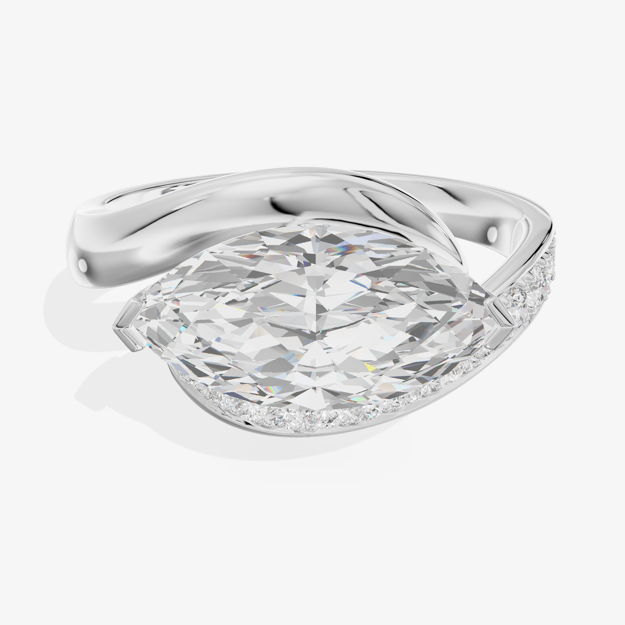 18K White Gold 2.27 Carat Fancy Vivid Blue Marquise Cut Lab-Grown Diamond Ring with Diamond Accents