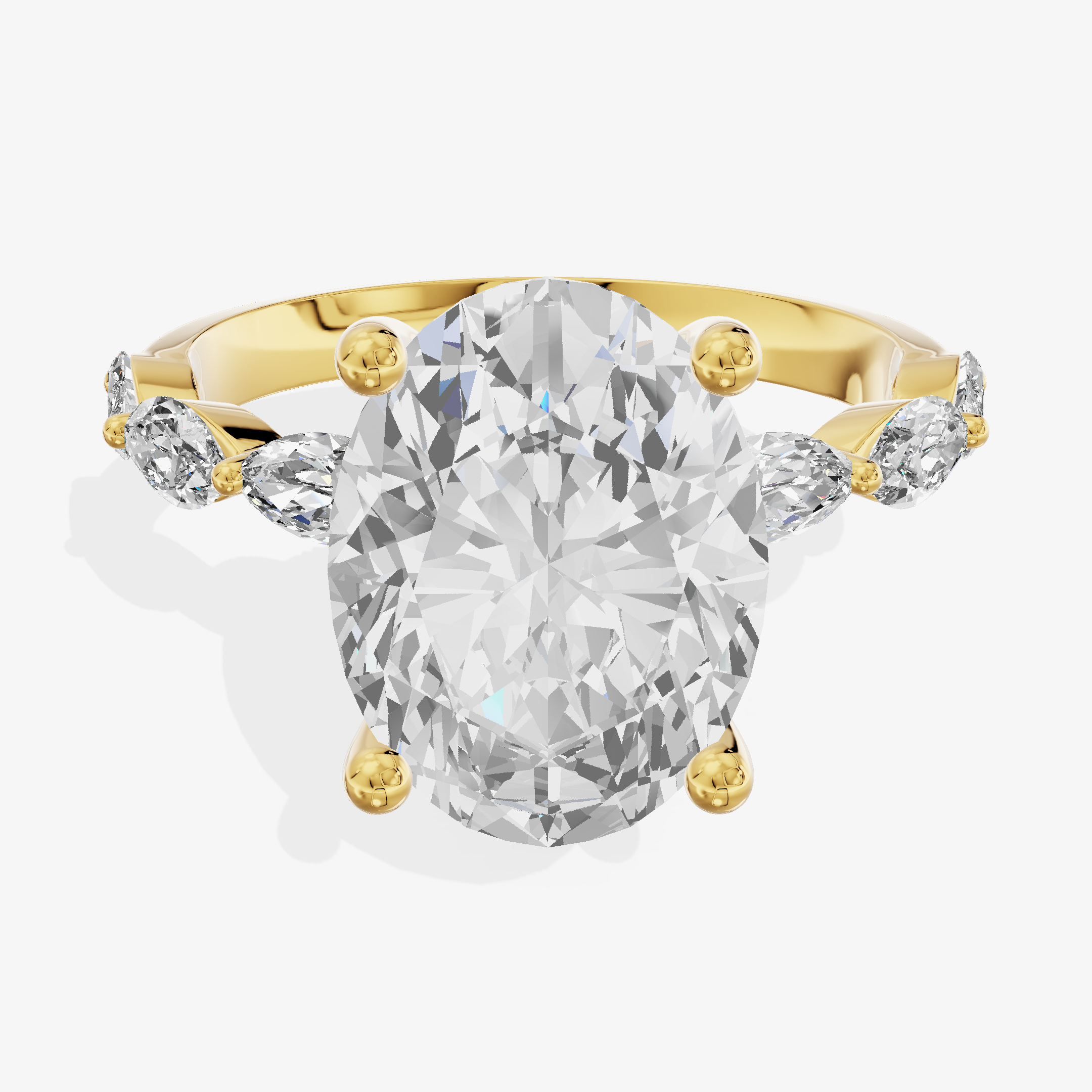 18K Yellow Gold Oval Cut Lab-Grown Diamond Ring with Marquise Accents