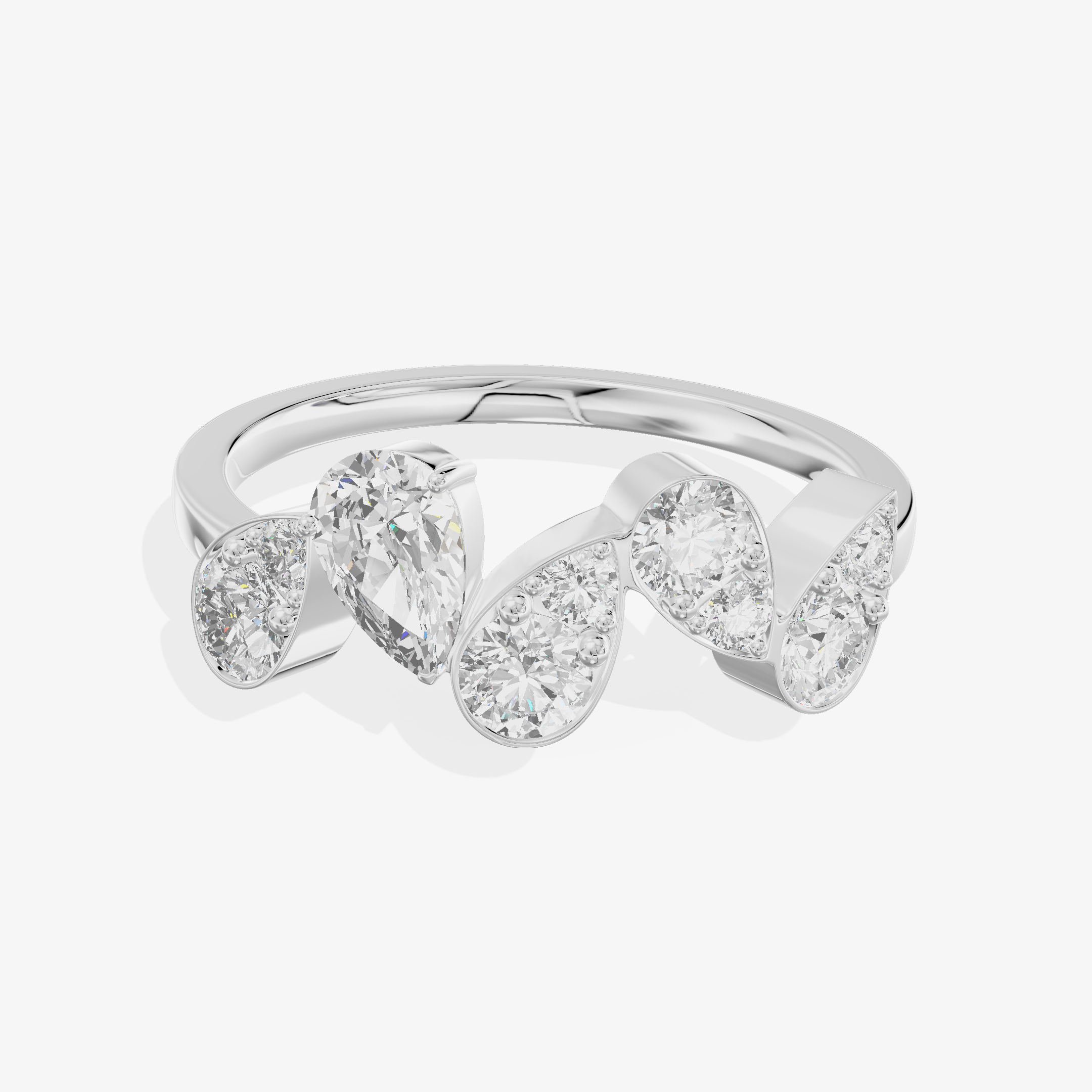 18K White Gold Ring with 0.25 Carat Pear Cut Blue Lab-Grown Diamond and Round Diamond