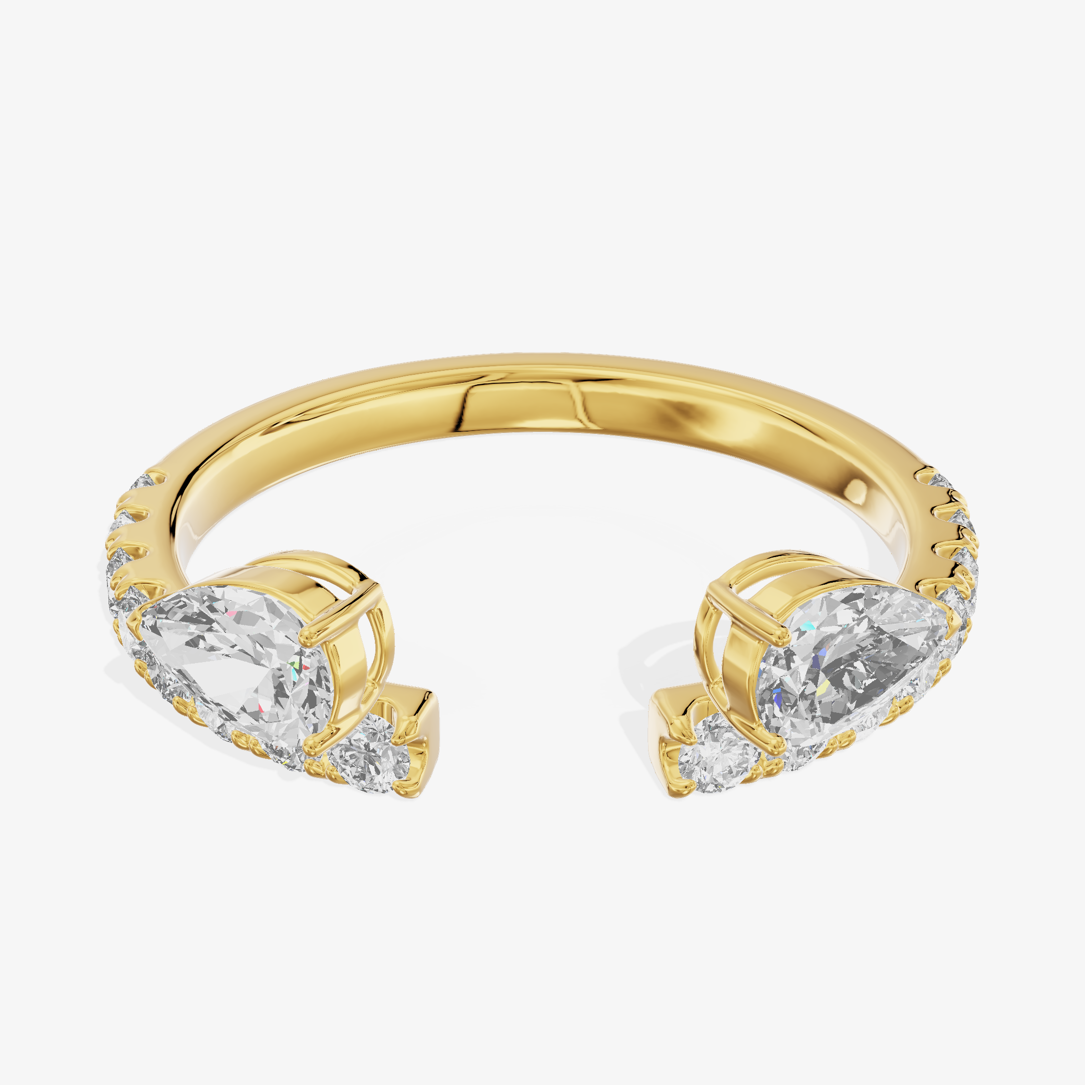 18K Yellow Gold Two-Stone Pear Shape Lab-Grown Diamond Ring with Diamond Accents (0.745ctw, D-E VS-VVS)