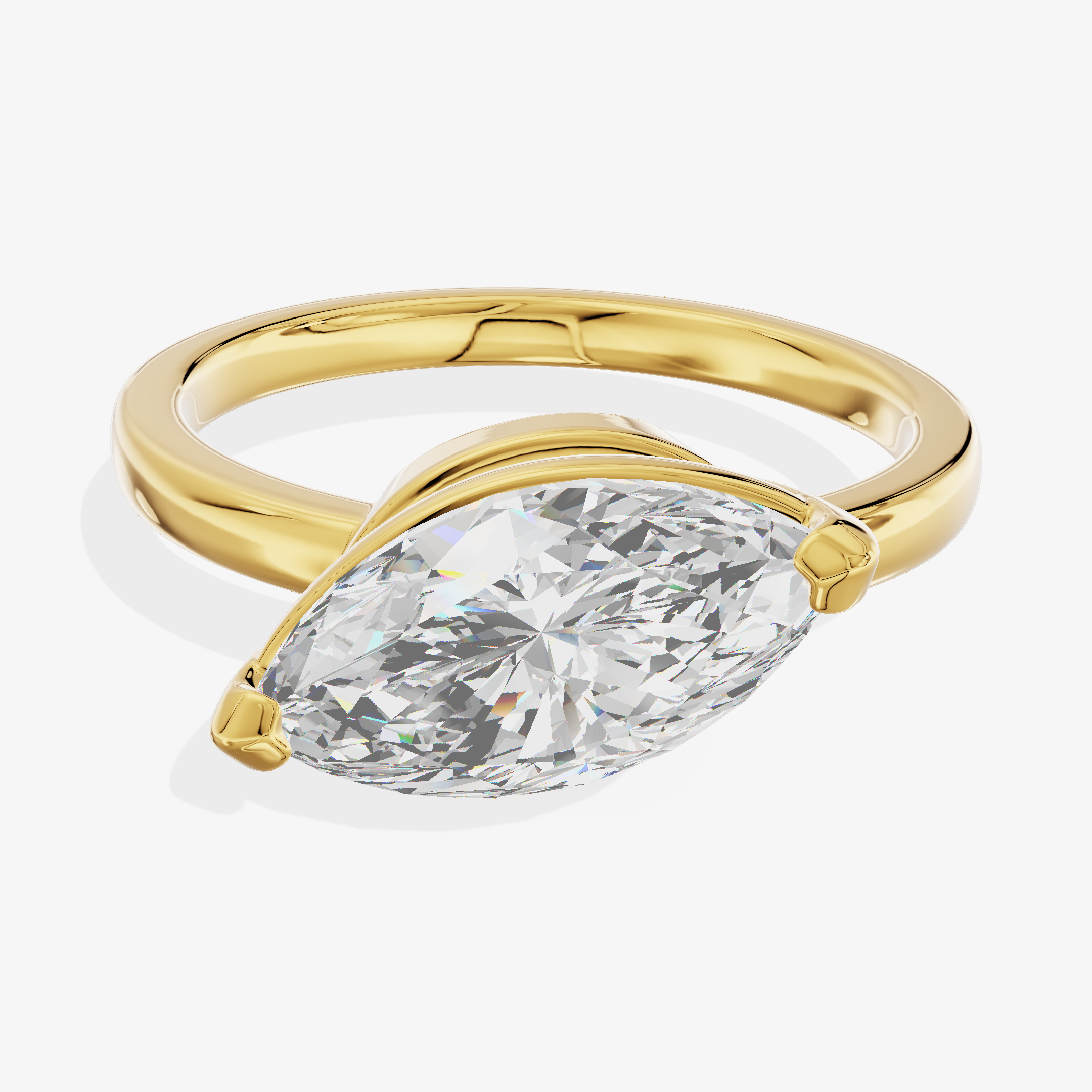 18K Yellow Gold 3.02 Carat Marquise Cut Lab-Grown Diamond E VVS2 Ring with Trillion Diamond Accent