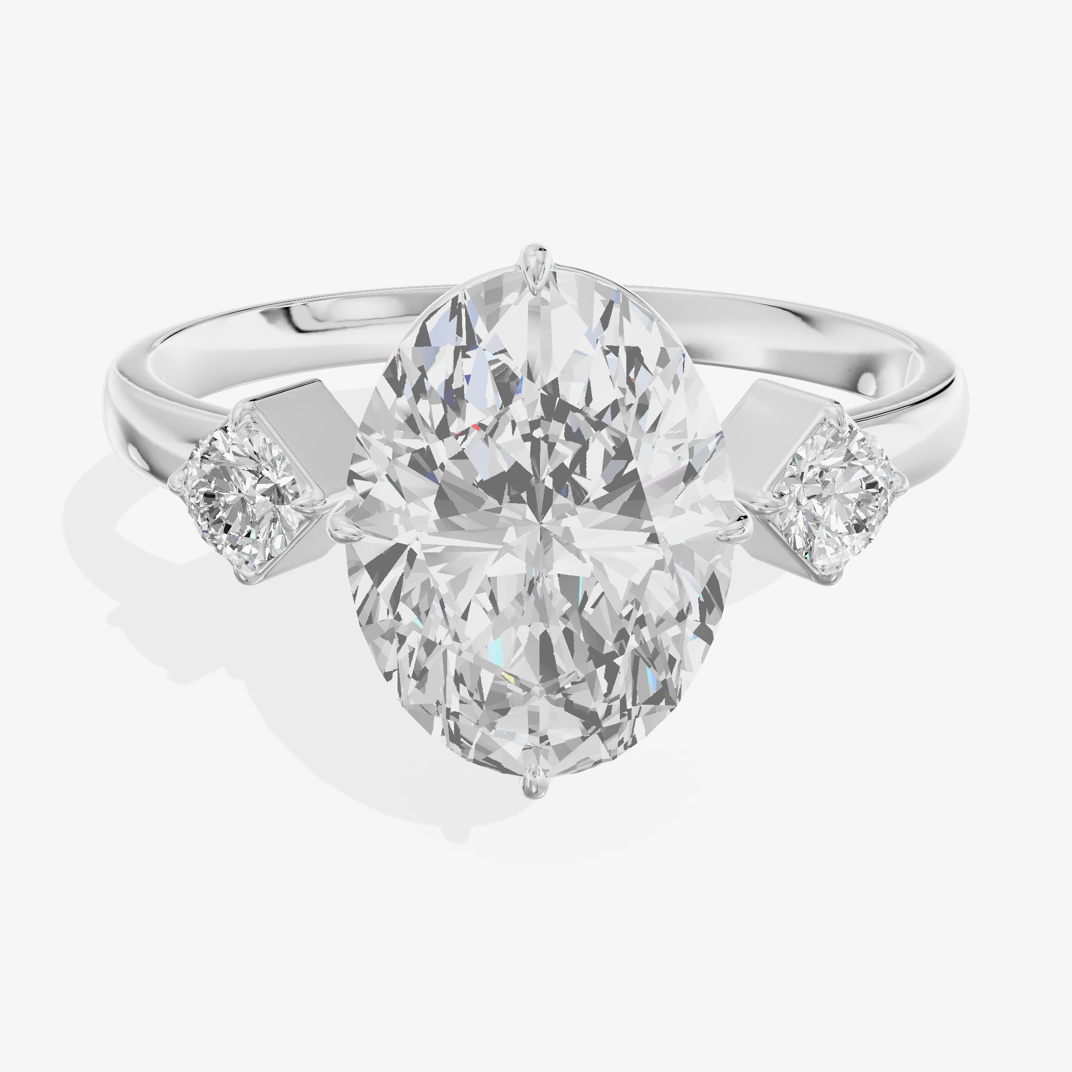 18K White Gold 3.02 Carat Oval Cut Lab-Grown Diamond E VS1 Ring with Diamond Side Stones