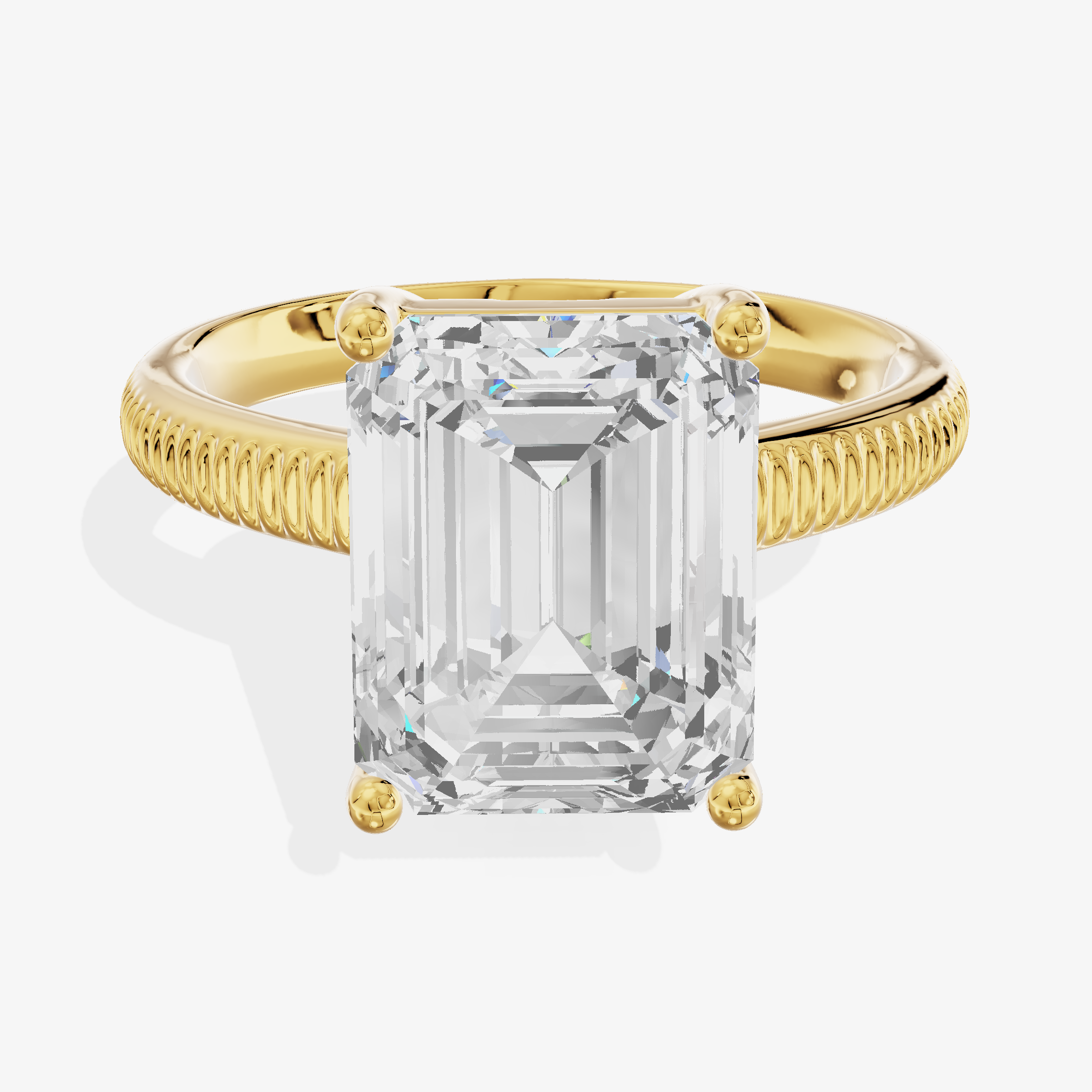 18K Yellow Gold 3.93 Carat Emerald Cut Lab-Grown Emerald Solitaire Ring
