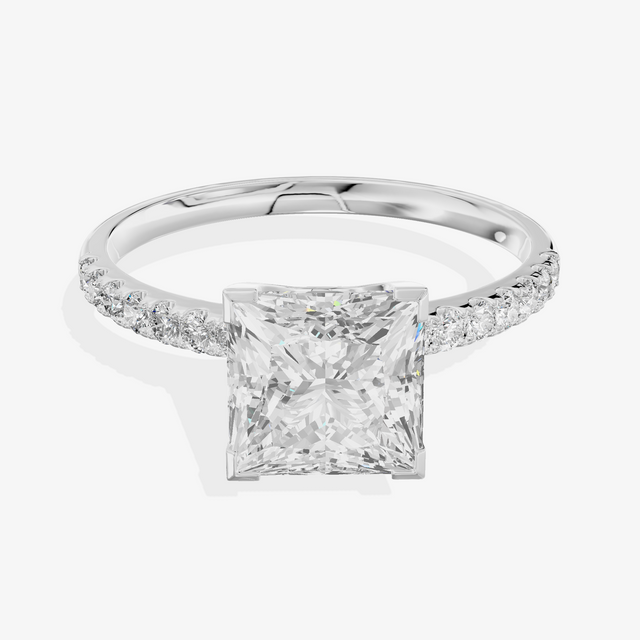 18K White Gold 1.02 Carat Princess Cut Lab-Grown Diamond D VS1 Ring with Diamond Halo