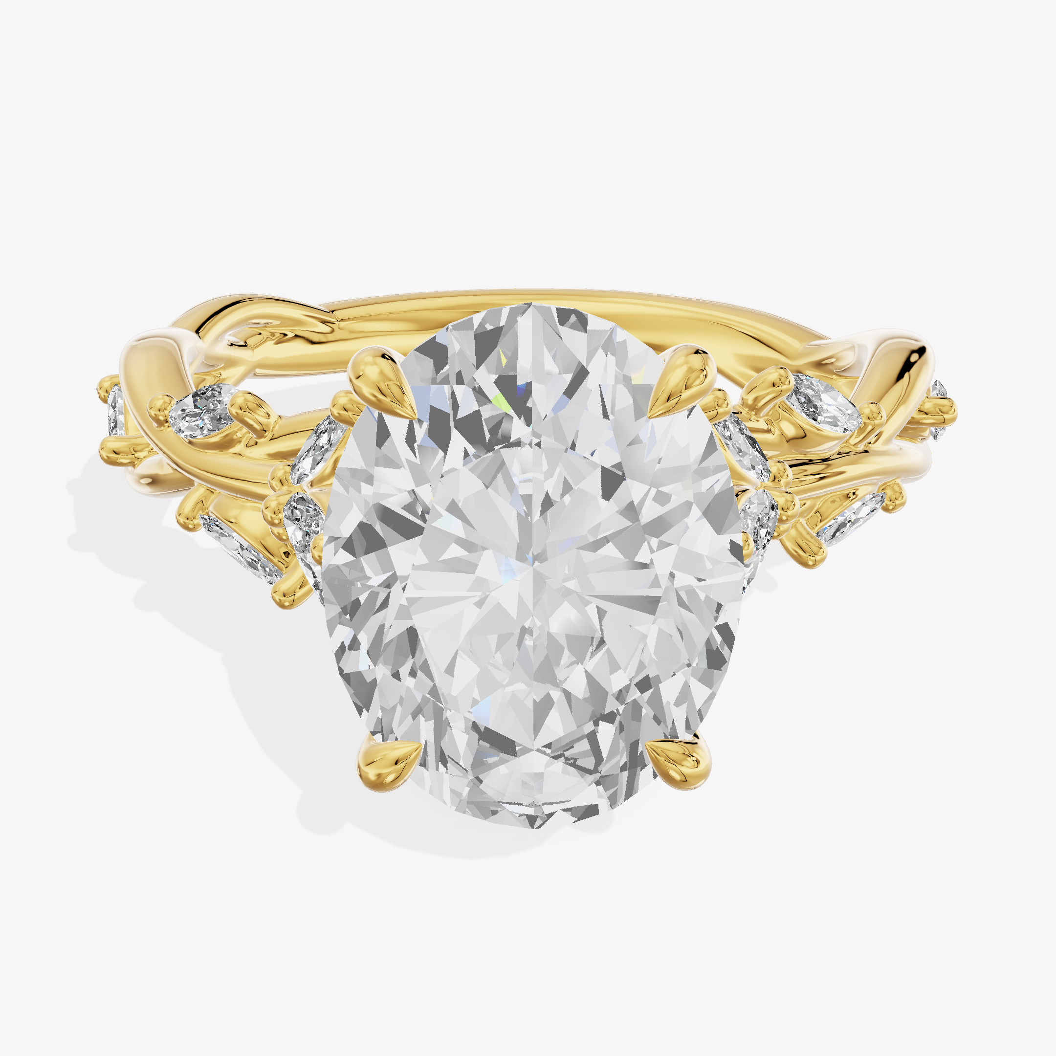 14K Yellow Gold 3.03 Carat Oval Cut Lab-Grown Diamond D VS1 Ring with Marquise Halo
