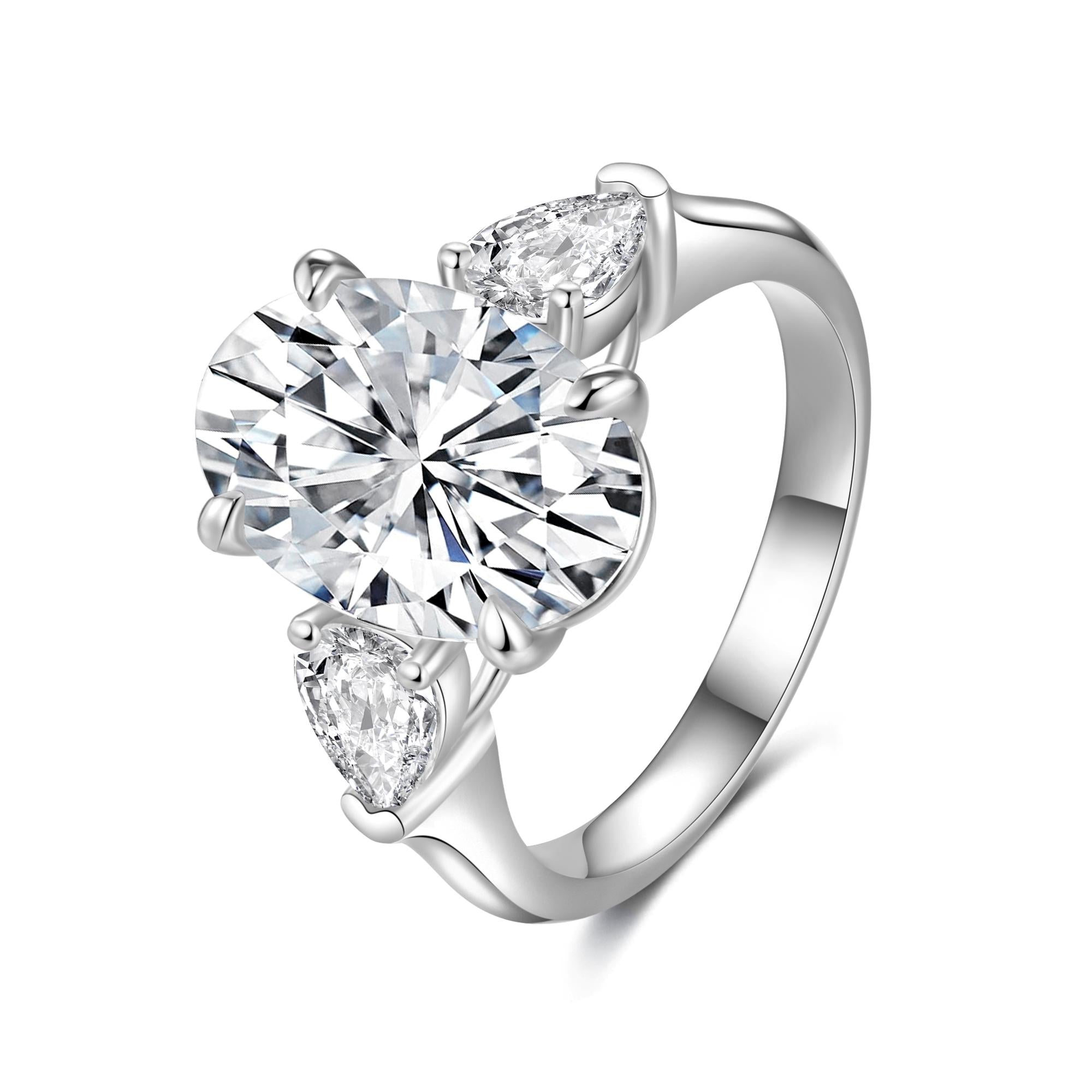 5.04ct E/VVS2 Oval Lab-Grown Diamond Three-Stone Ring with 0.978ct Pear Side Stones — 18K White Gold