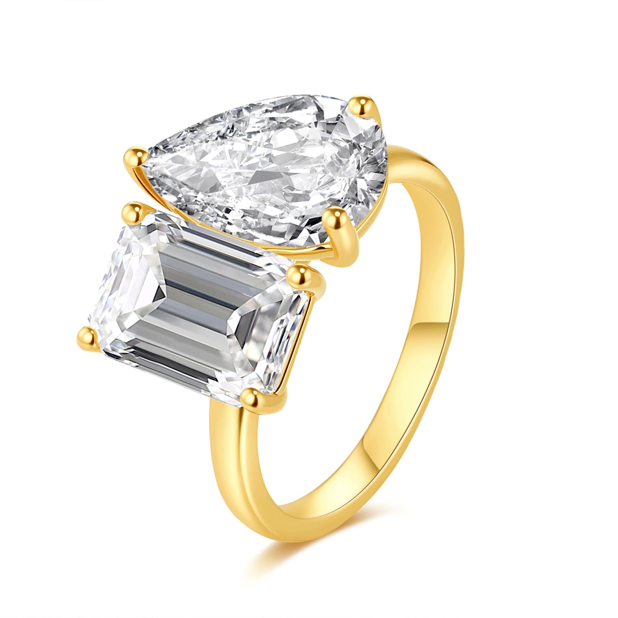 6.08ct D/VVS2 Toi et Moi Lab-Grown Diamond Ring — Pear & Emerald