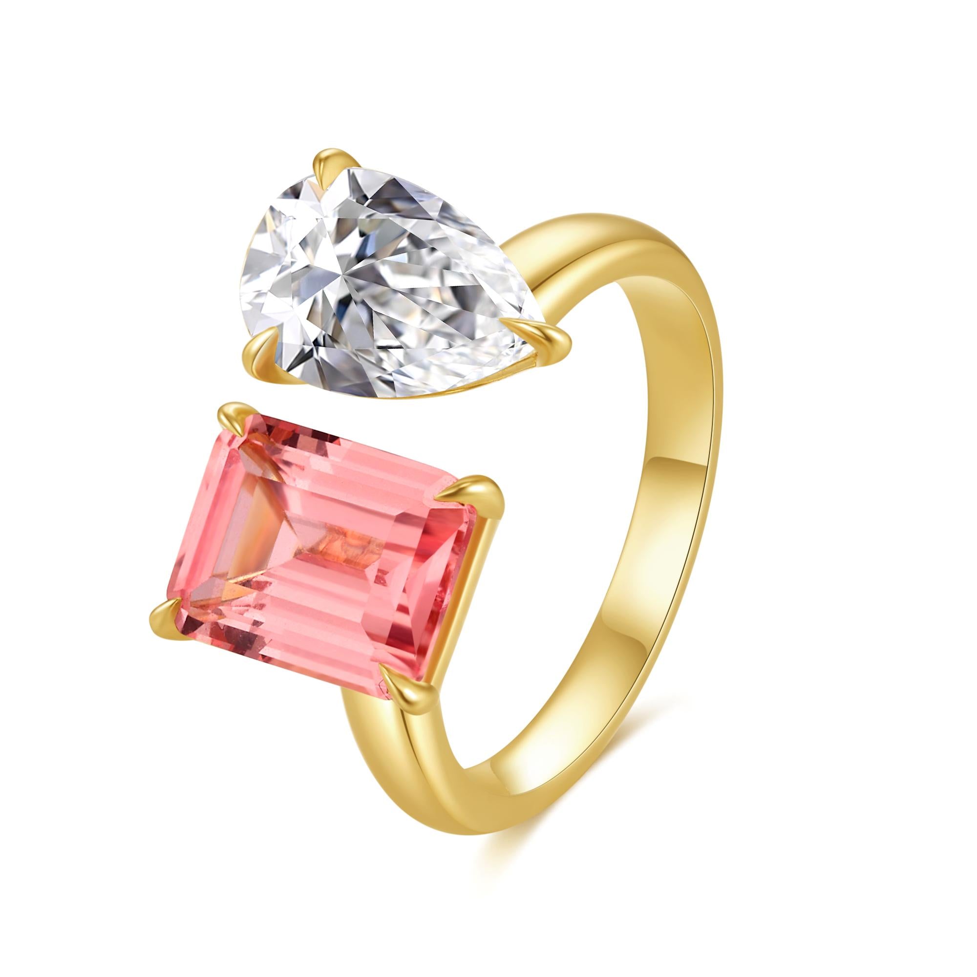 5.186ct Toi et Moi Pink Emerald-Cut & D–E VVS Pear Diamond Ring