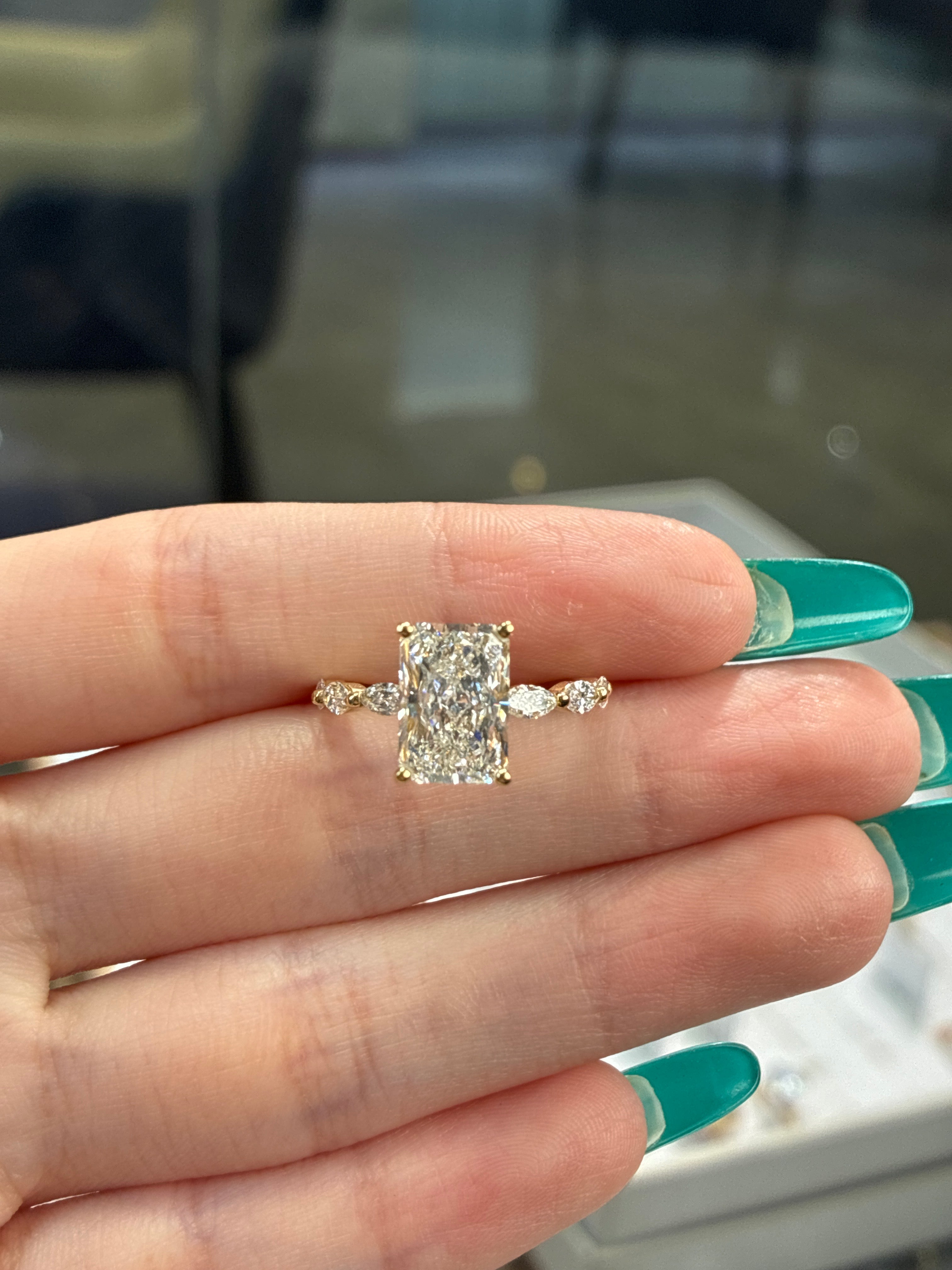 For SanB 14k solid yellow gold 3carat E/VVS2 with 0.512ct marquise bubble band(ready to ship)