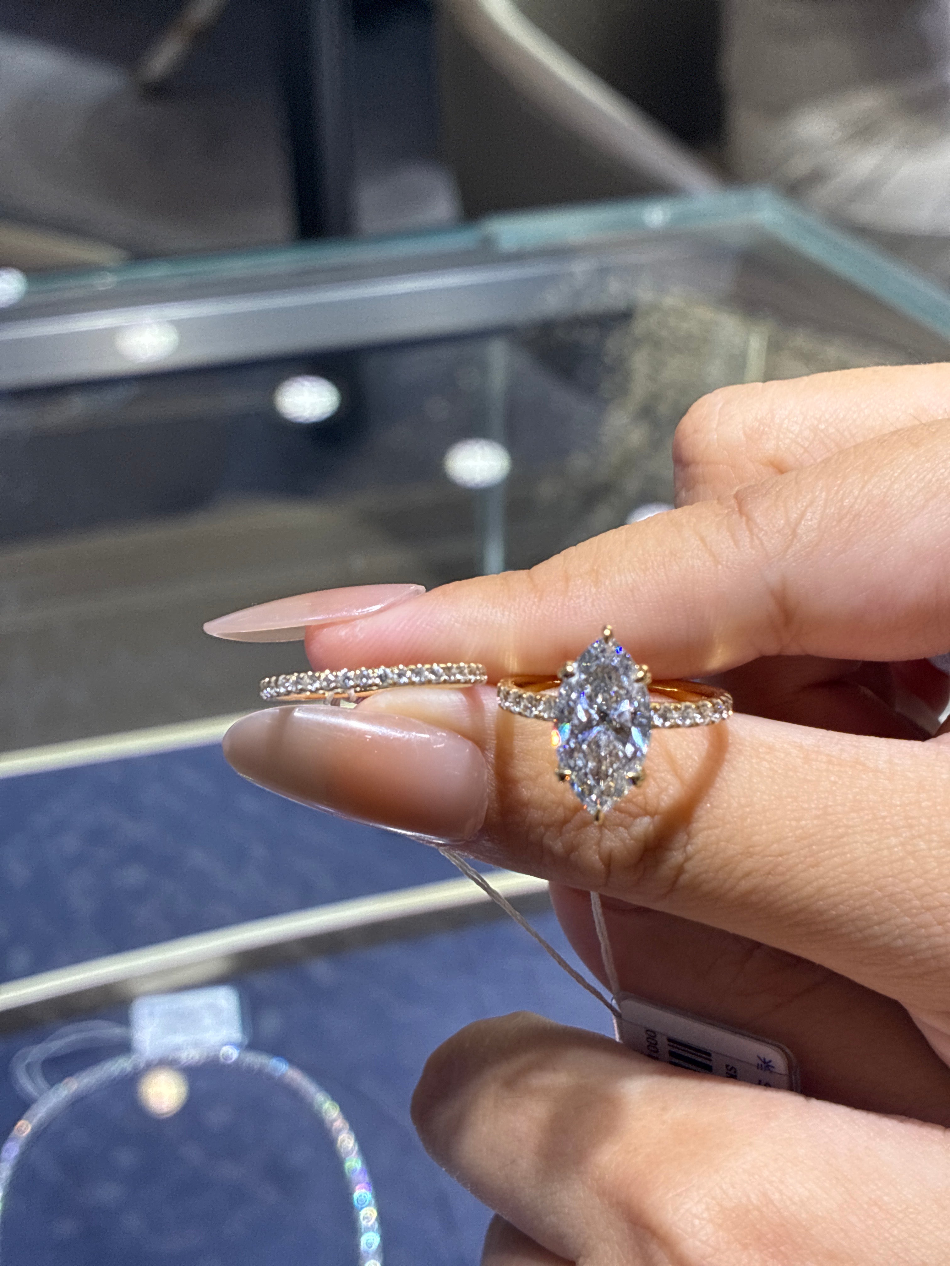 For Millie 14k white 2ct Marquise pave and 14k pave wedding band both 2.2mm
