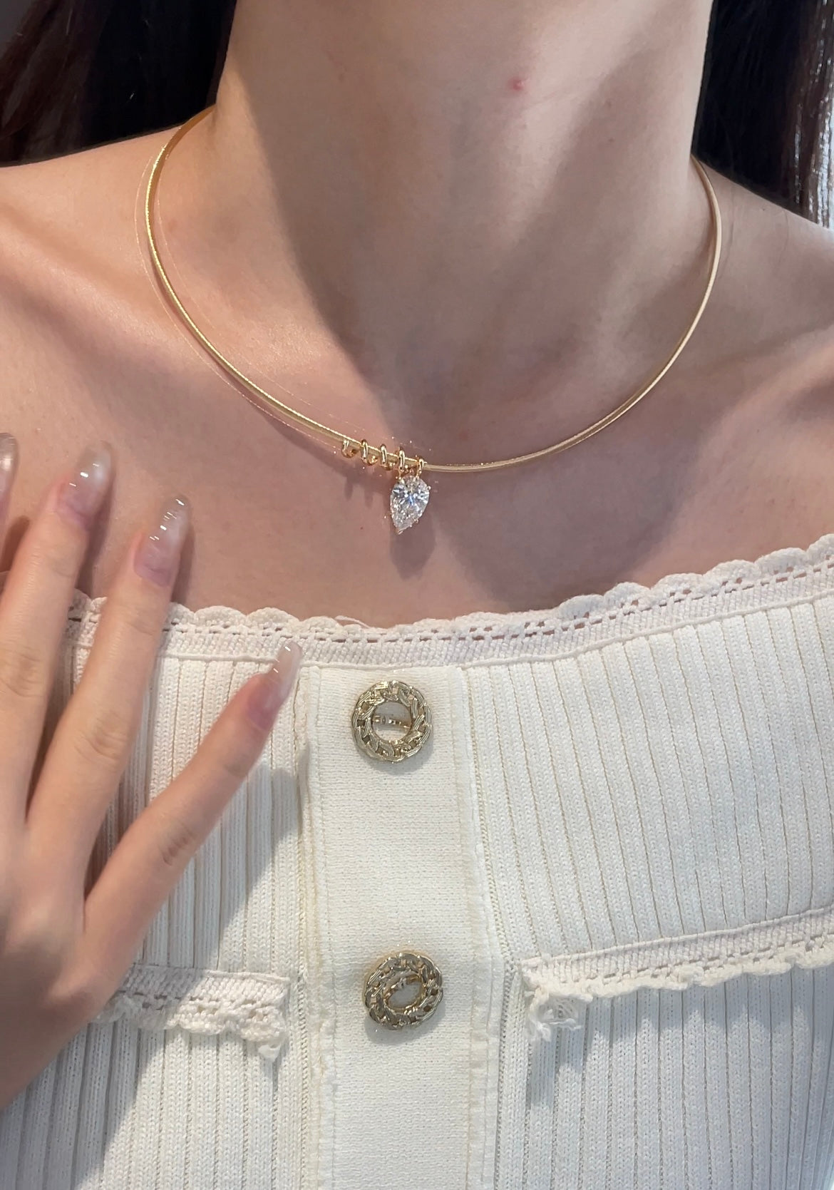 Remaining balance for Merra 18K Solid Yellow Gold 1.7mm Omega Chain, 16 inches 3 Carat Pear E VVS2