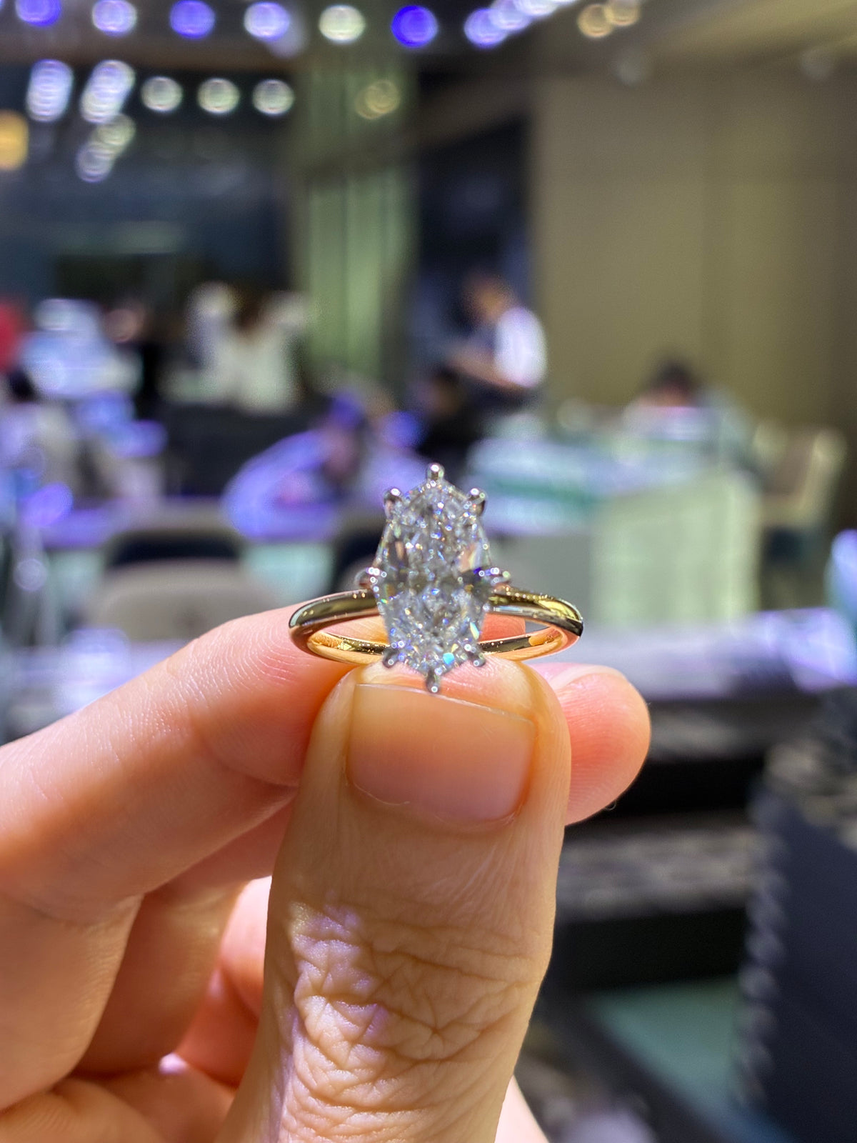 For Heishman fam // 3.09 carats French Marquis F/VS2 with sidestones 0.072 total carats in 14k yellow gold // Half eternity bubble band 0.584 total carats in 14k yellow gold