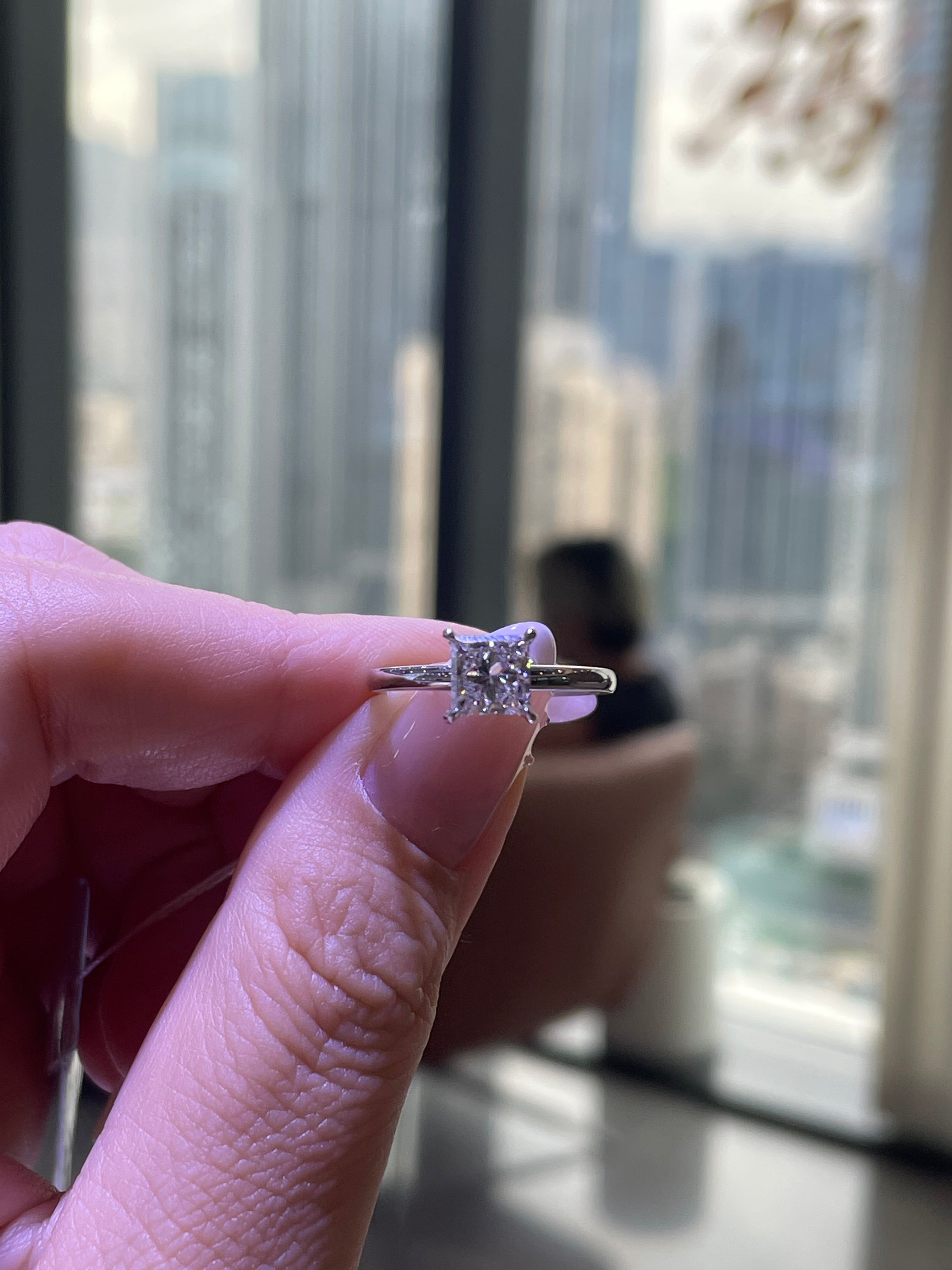 For Southern, 1ct princess cut solitaire engagement ring, D/VVS2