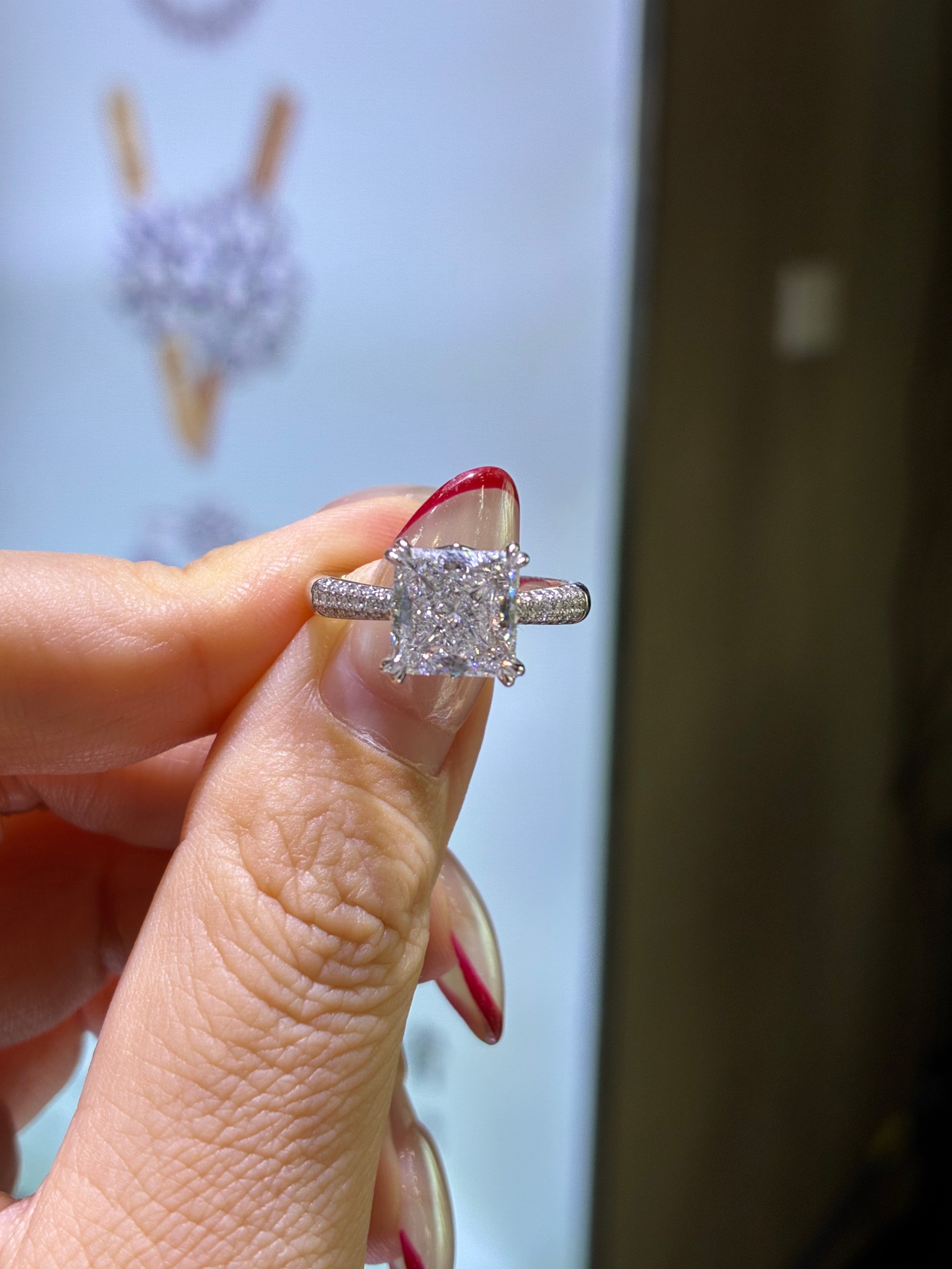 For Maresa 3.05ct+0.40ct Princess Lab Diamond Ring, E/VVS2