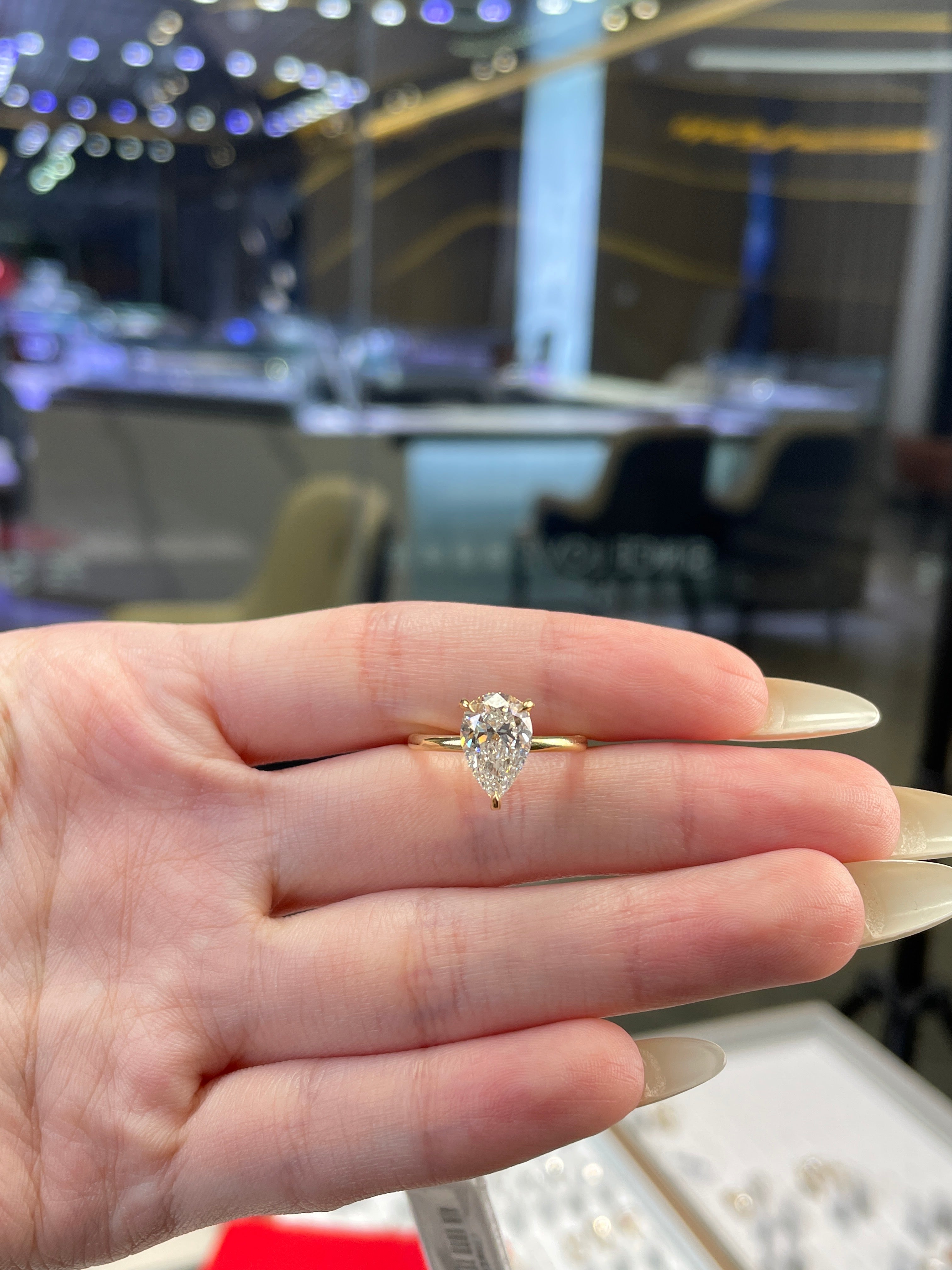 Deposit for Lizzy Fit 14k solid white gold 2carat pear fancy intense yellow diamond VS1 with 0.136ct sidestones
