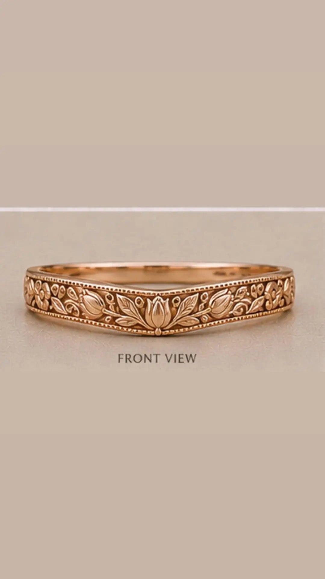 Deposit for Joanna, 14k yellow gold, tulips engraved curve band, around 4.3g gold weight