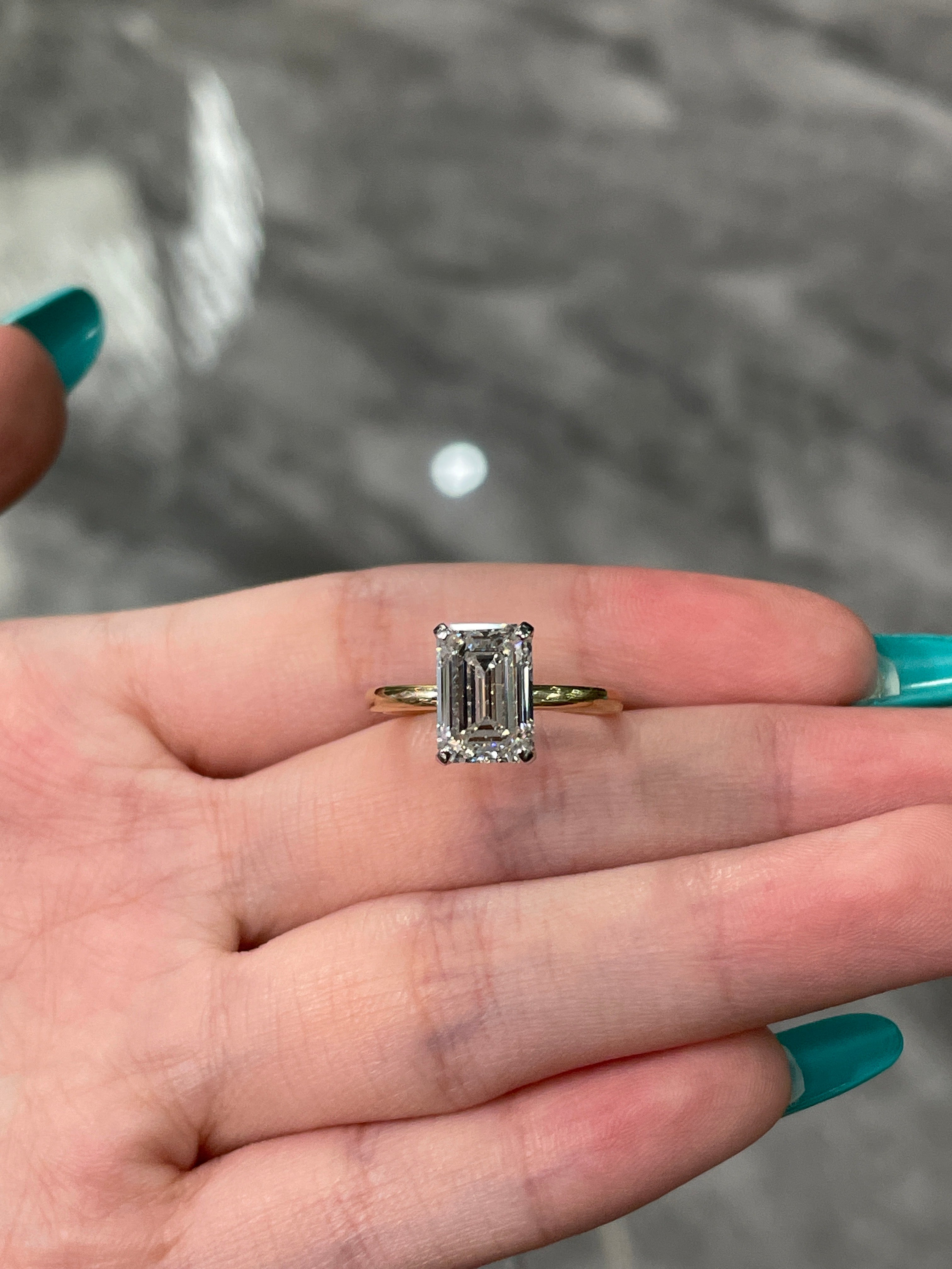 For CrystalG812 14k solid yellow gold 3.11ct emerald cut E VVS2 with 0.117 hidden halo