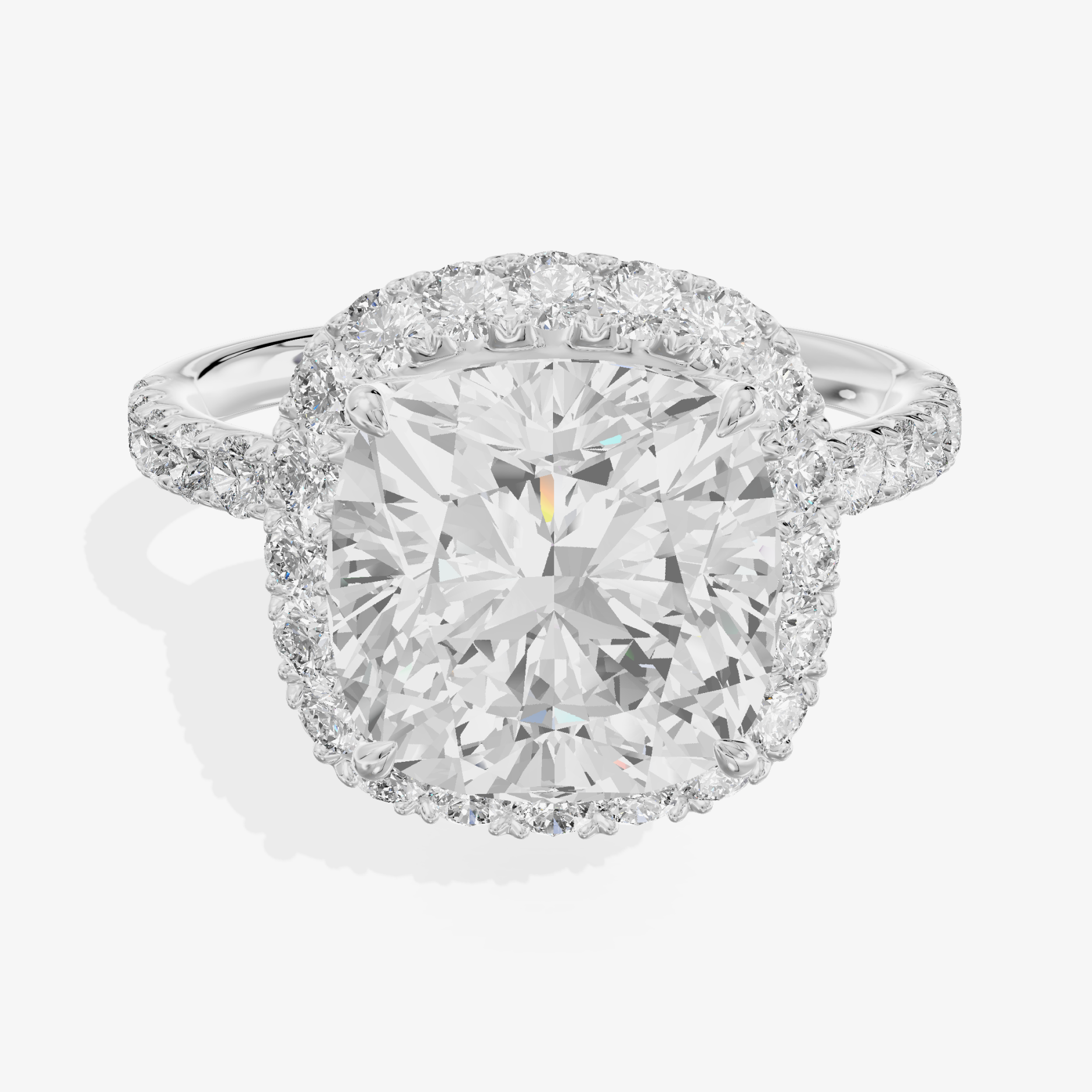 18K White Gold 3.28 Carat Cushion Cut Lab-Grown Diamond D VS1 Ring with Diamond Halo