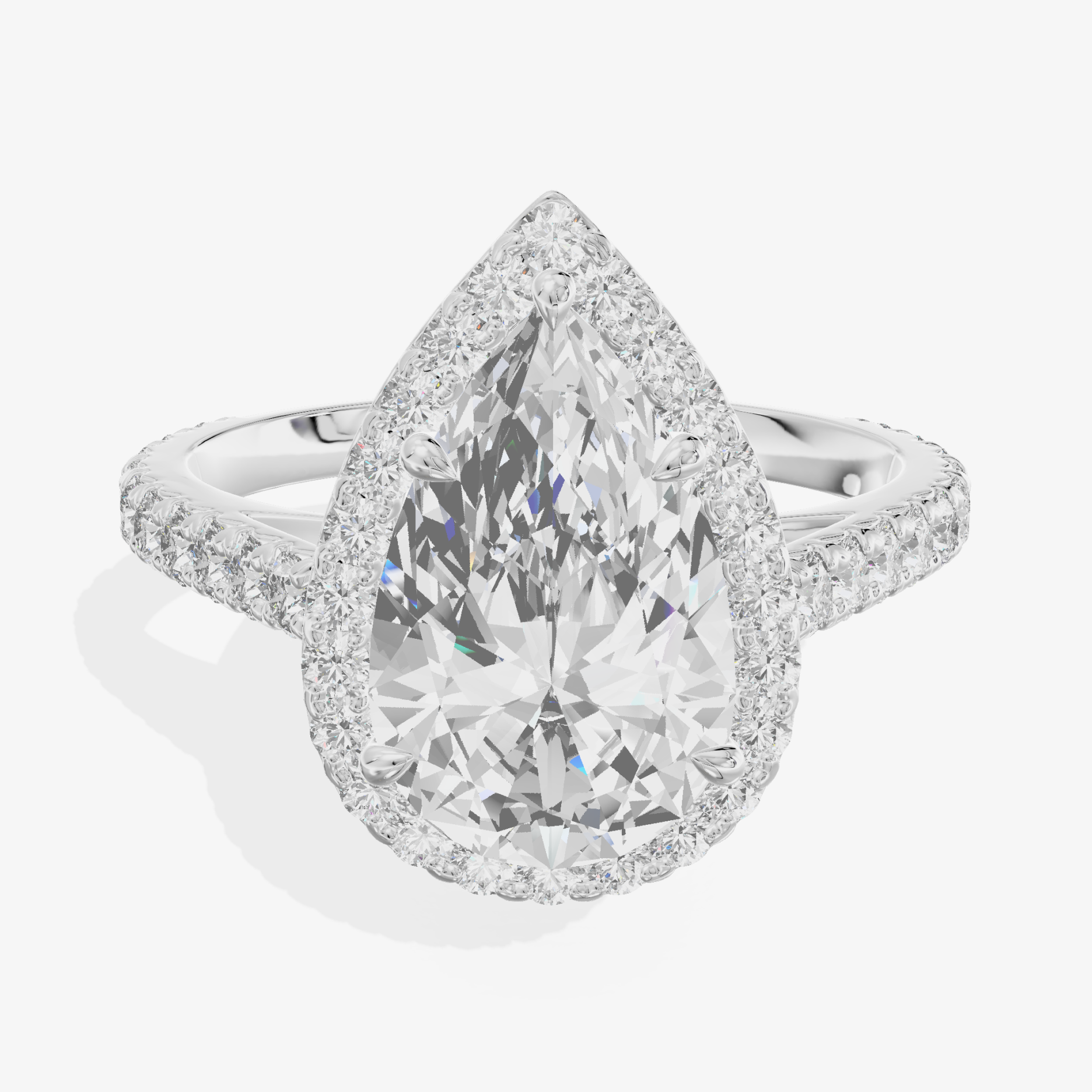 18K White Gold 2.08 Carat Pear Shape Lab-Grown Diamond D VVS2 Ring with Diamond Halo