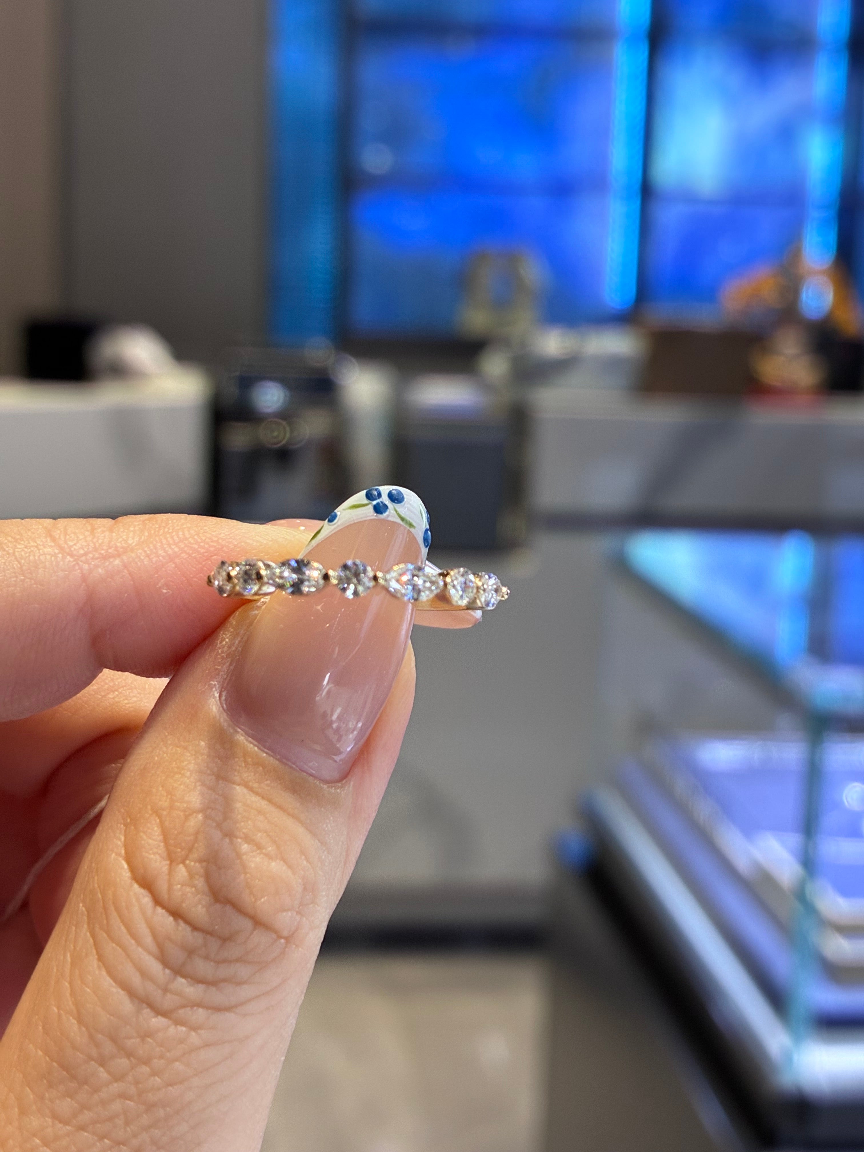 For Karina, 0.58ct marquis lab diamond band in 14k yellow gold