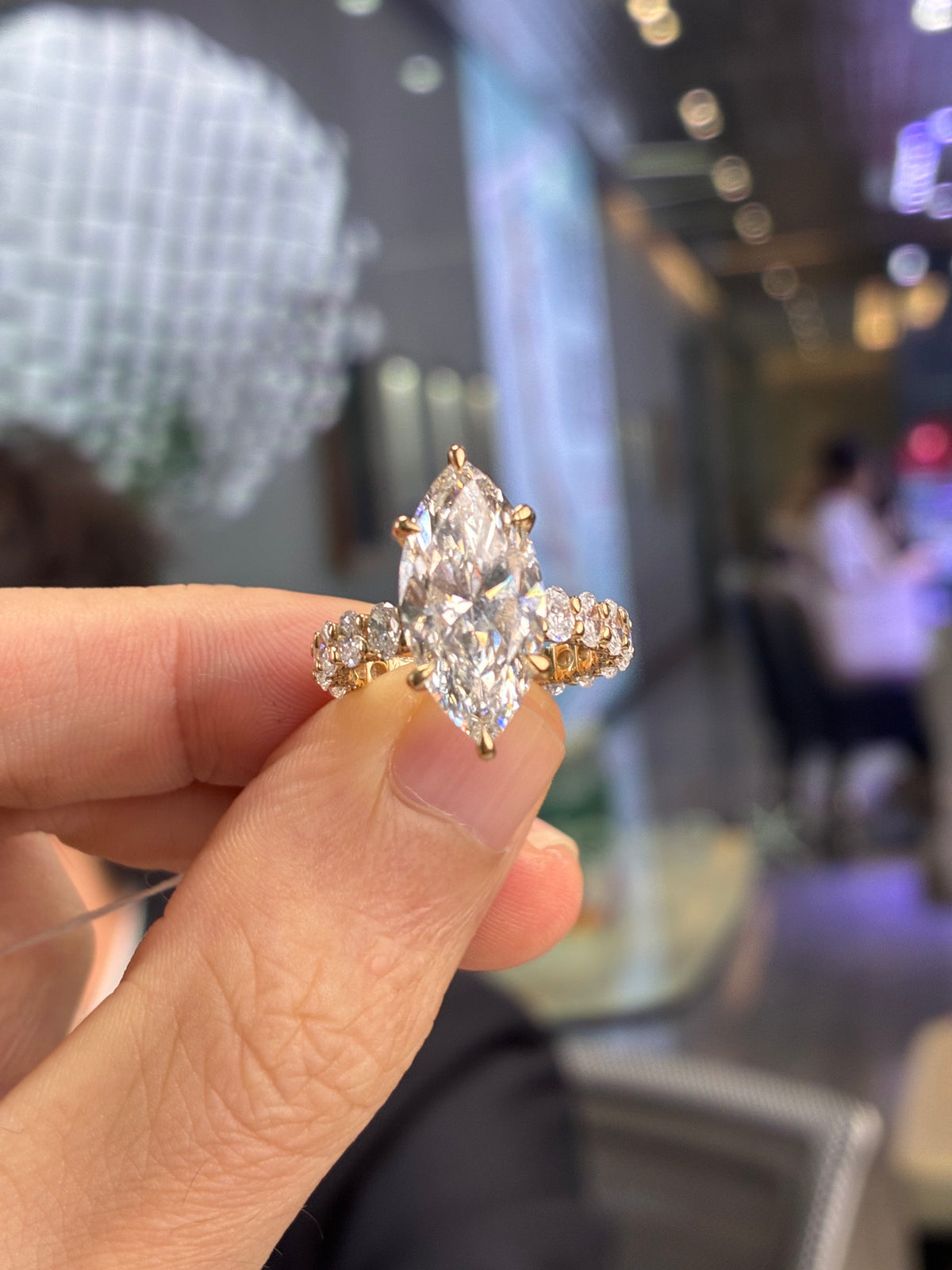 Deposit for Levi_joseph15 5.08 carats E/VVS2 marquis bubble band in 14k white gold with 2.532 carats of sidestones