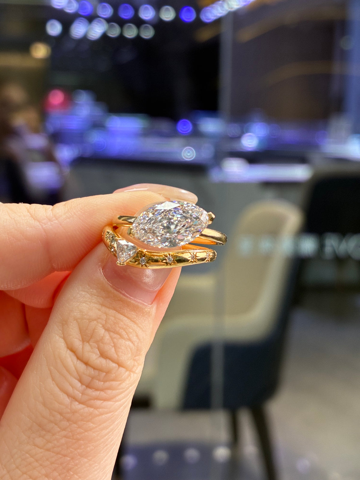 50% Retainer For G, for custom set, 1ct Marquise, E/VVS2 east west ring with matching band