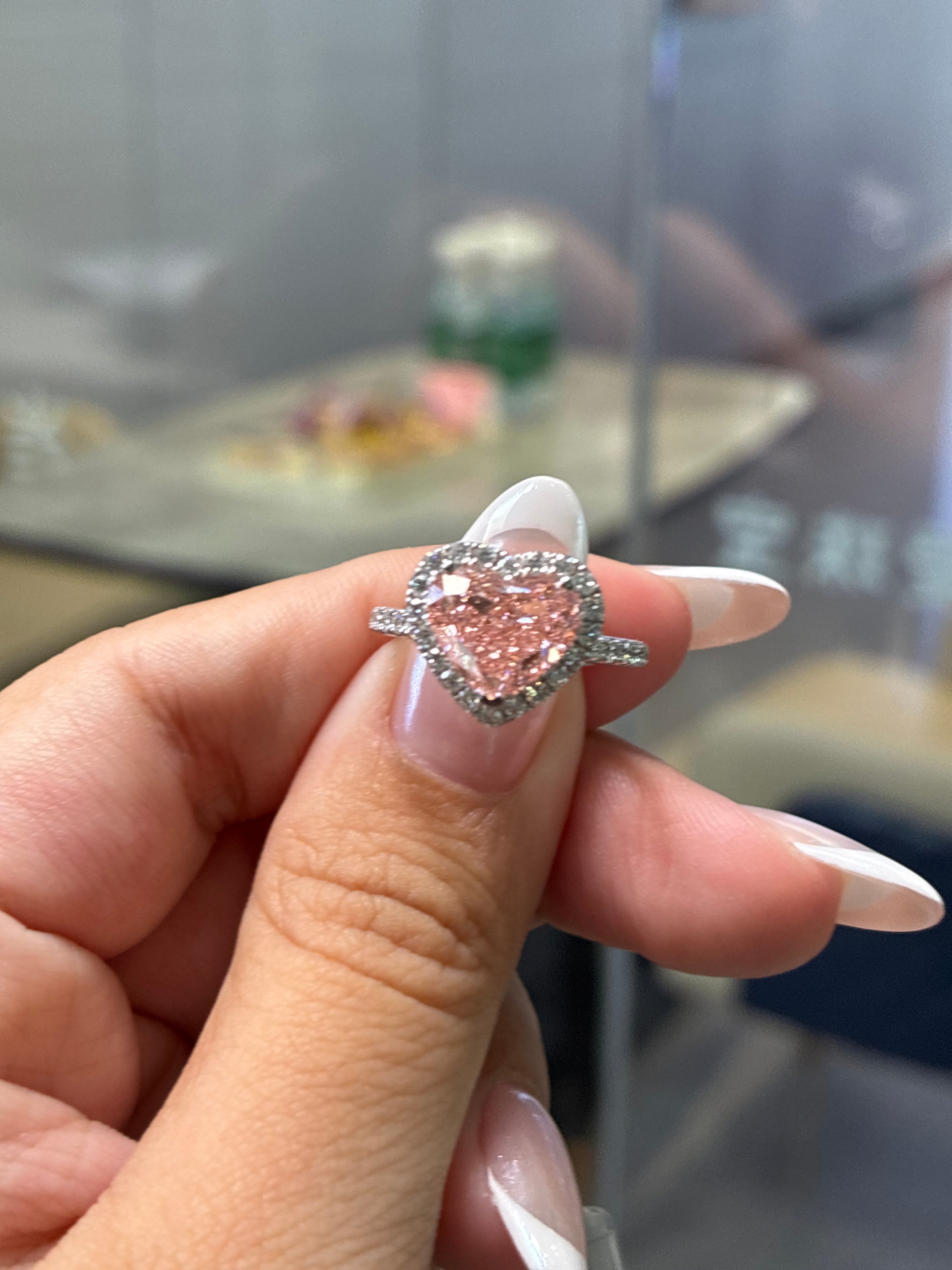 For Solidwhitegril, 2.67ct pink diamond with 0.5ct halo diamond engagement ring, 18k white gold