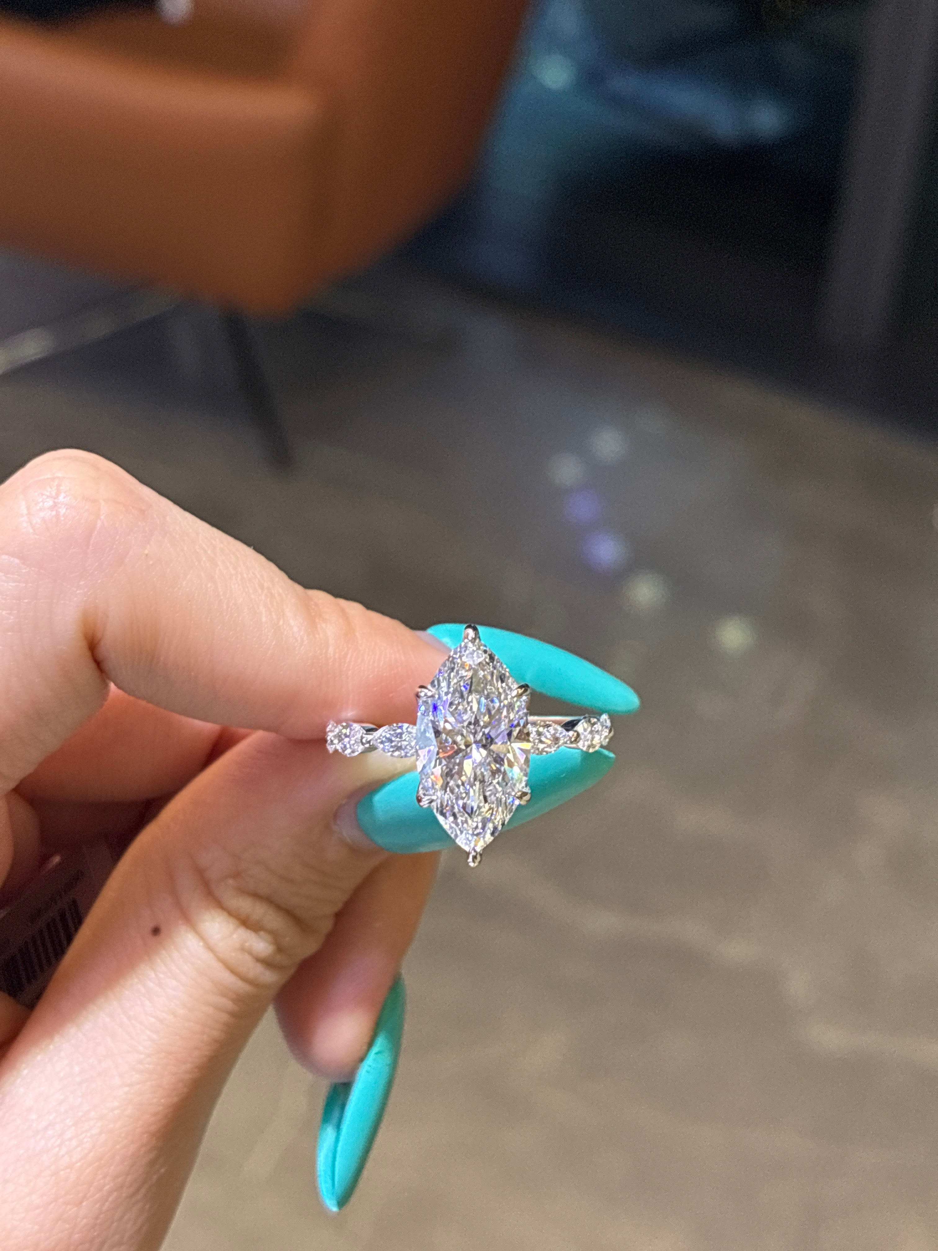 Remaining balance For Tabby 14K solid white gold upgrade 2.66carat marquise with 2 mauquise sidestones