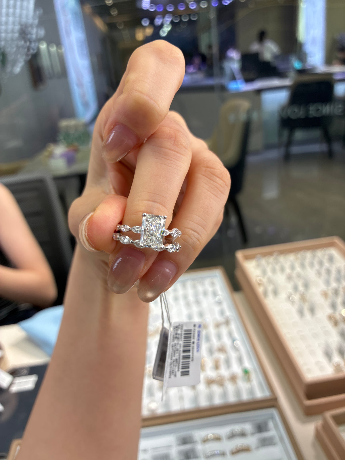 For Maria, 2ct radiant bubble band, 14k solid gold, E/VVS2, includes 14k solid gold marquise band