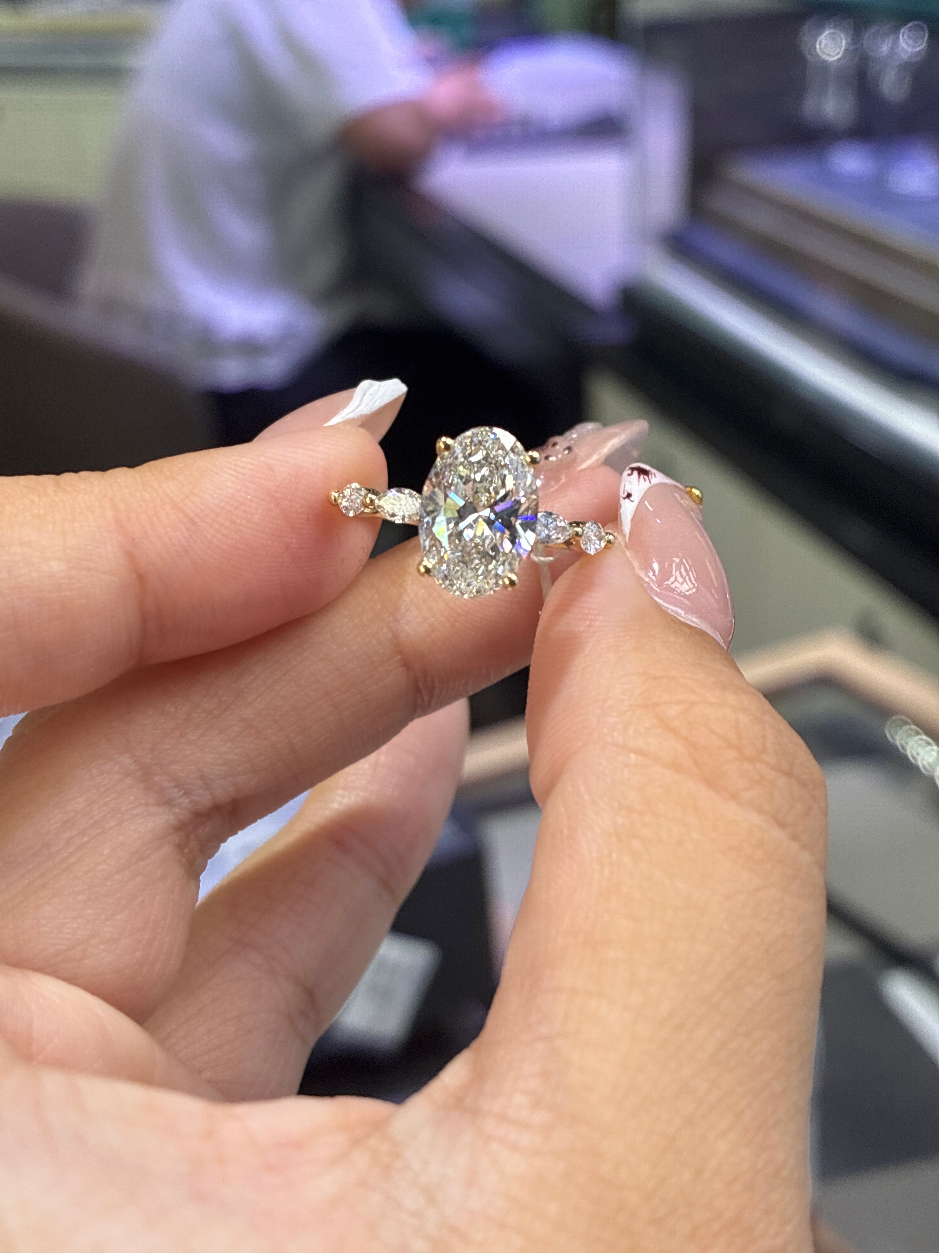 Deposit for Keala 14k 3ct oval E/vvs2 with marquise side stones on the band
