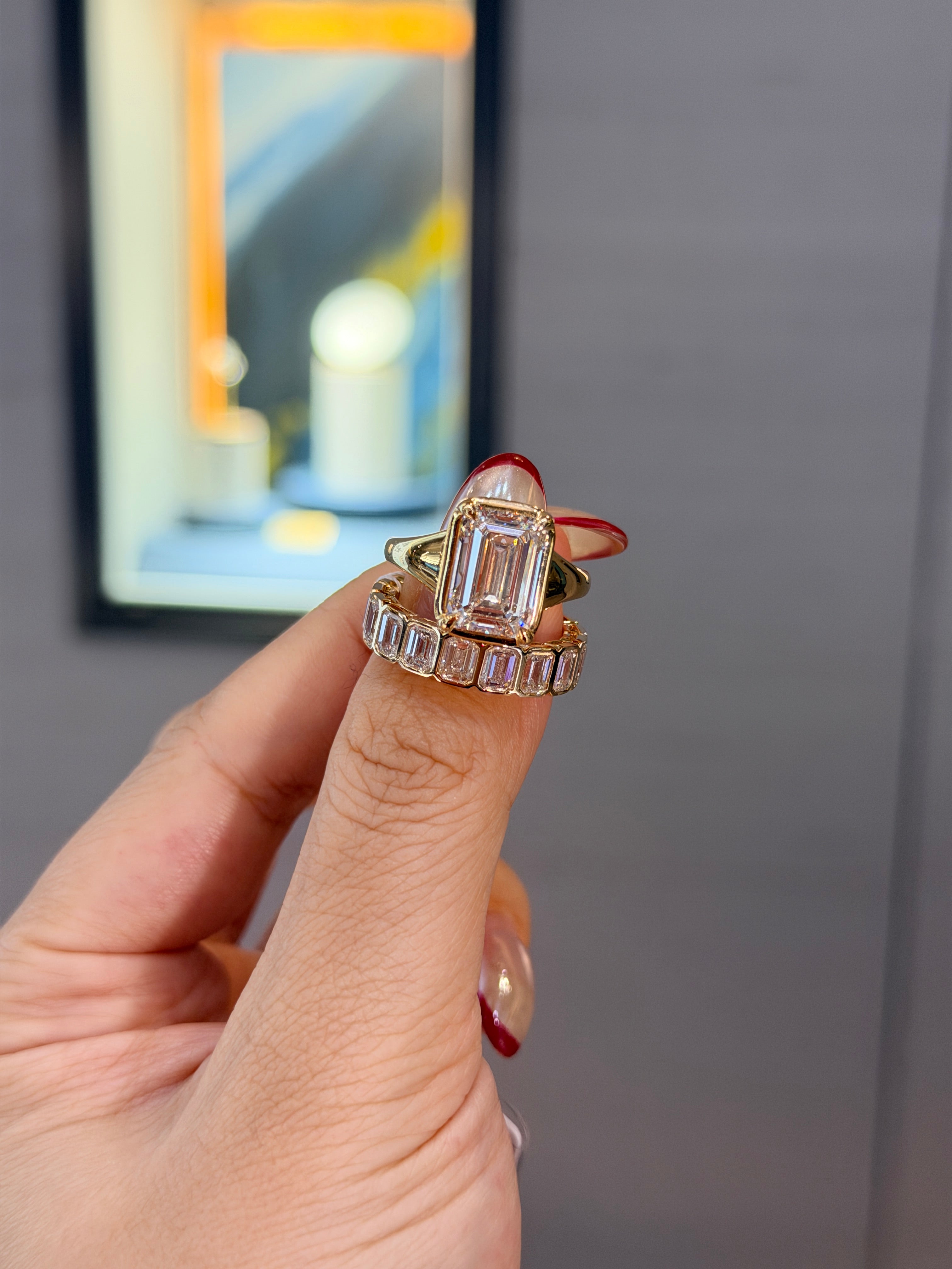 Custom Bridal Set For Debra( 5carat Emerald Lab Diamond Ring + 6carat bezel band,E/VS1)