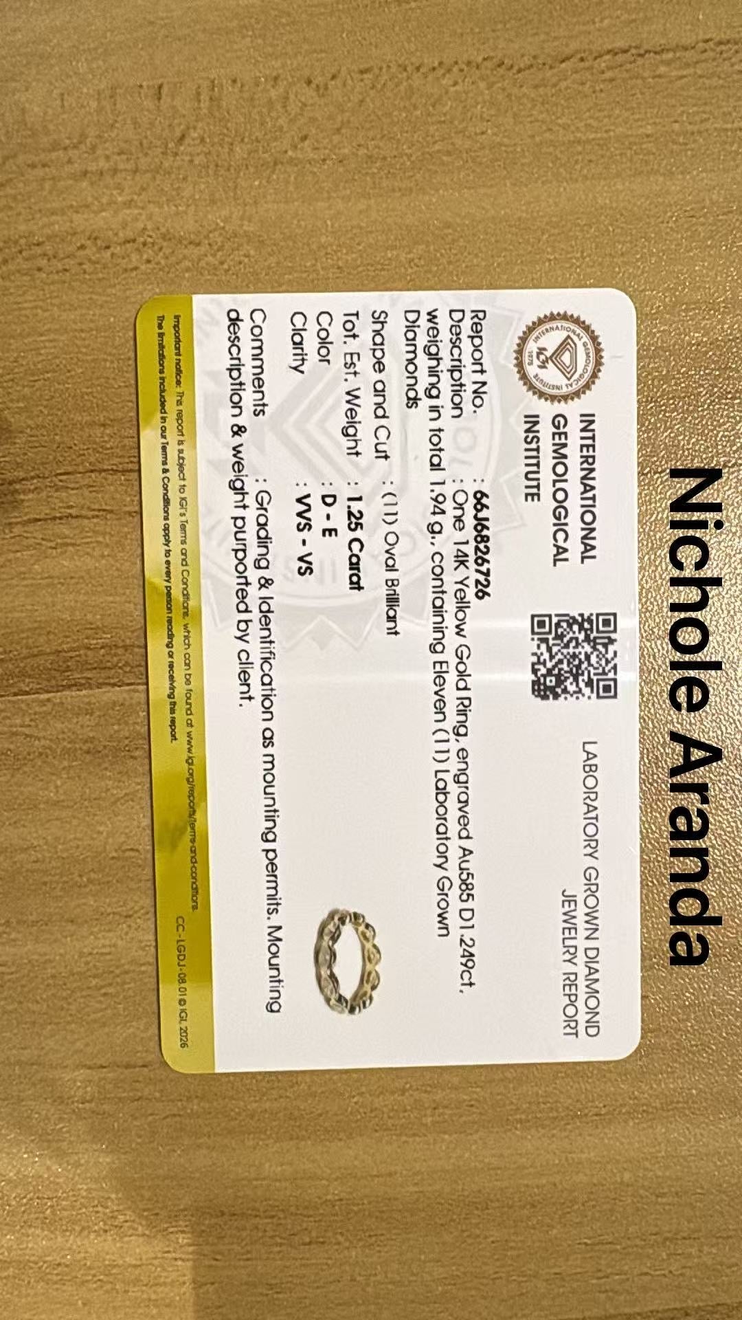 For Nic, remaining balance for full oval bezel eternity band, total aroudn 1ct in 14k yellow gold, DE/VS-VVS