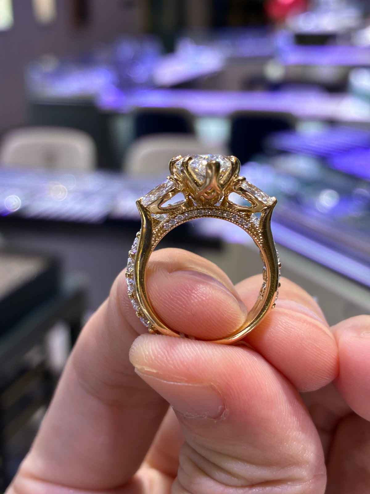 Diamond Retaining Fee for Catherine Horton’s Wedding Set//Tri-Stones Pear Cut Diamond Wedding Ring//14K Solid white gold//3.23ct Pear cut diamond//E/VVS2//28 Stones for total 0.845ct//Oval Cut 3/4 Coverage Micro Pavé Eternity Band//14K Solid white gold