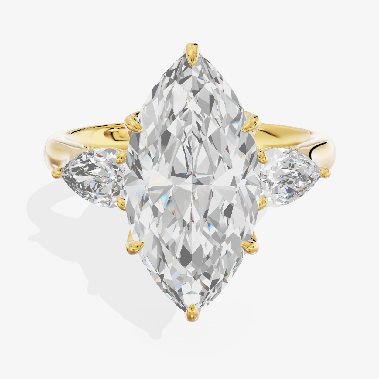 5-carat marquise Lab-Grown Diamond Three-Stone Ring — 18K yellow gold