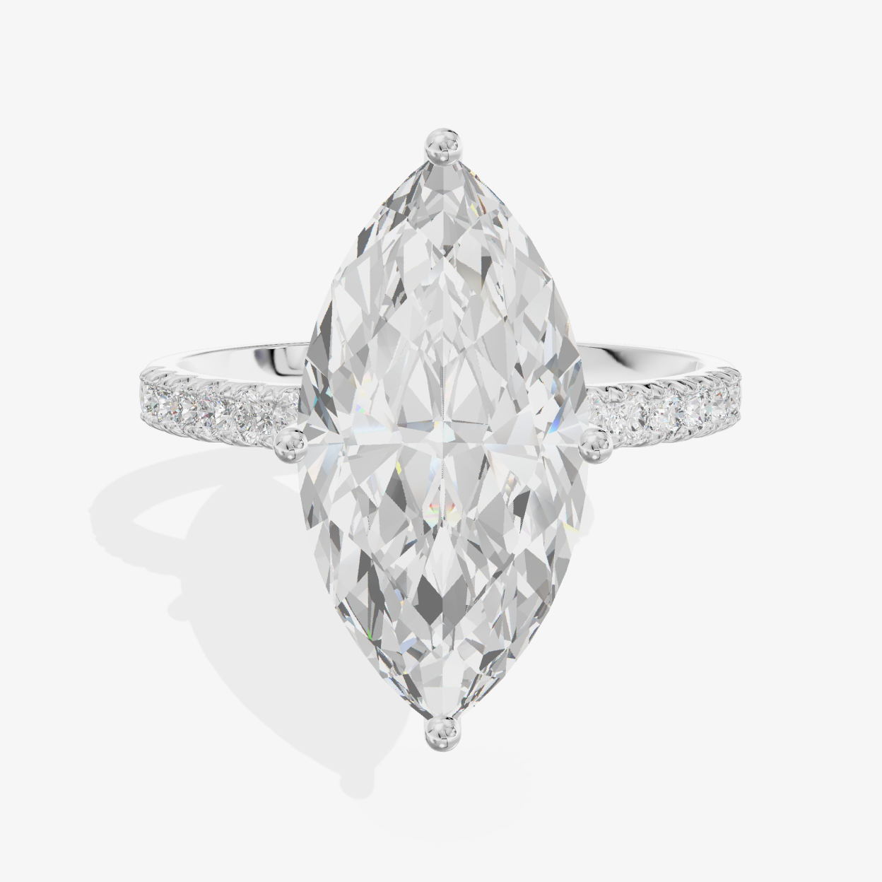 18K White Gold 3.35 Carat Marquise Cut Lab-Grown Diamond E VS1 Ring with Diamond Halo