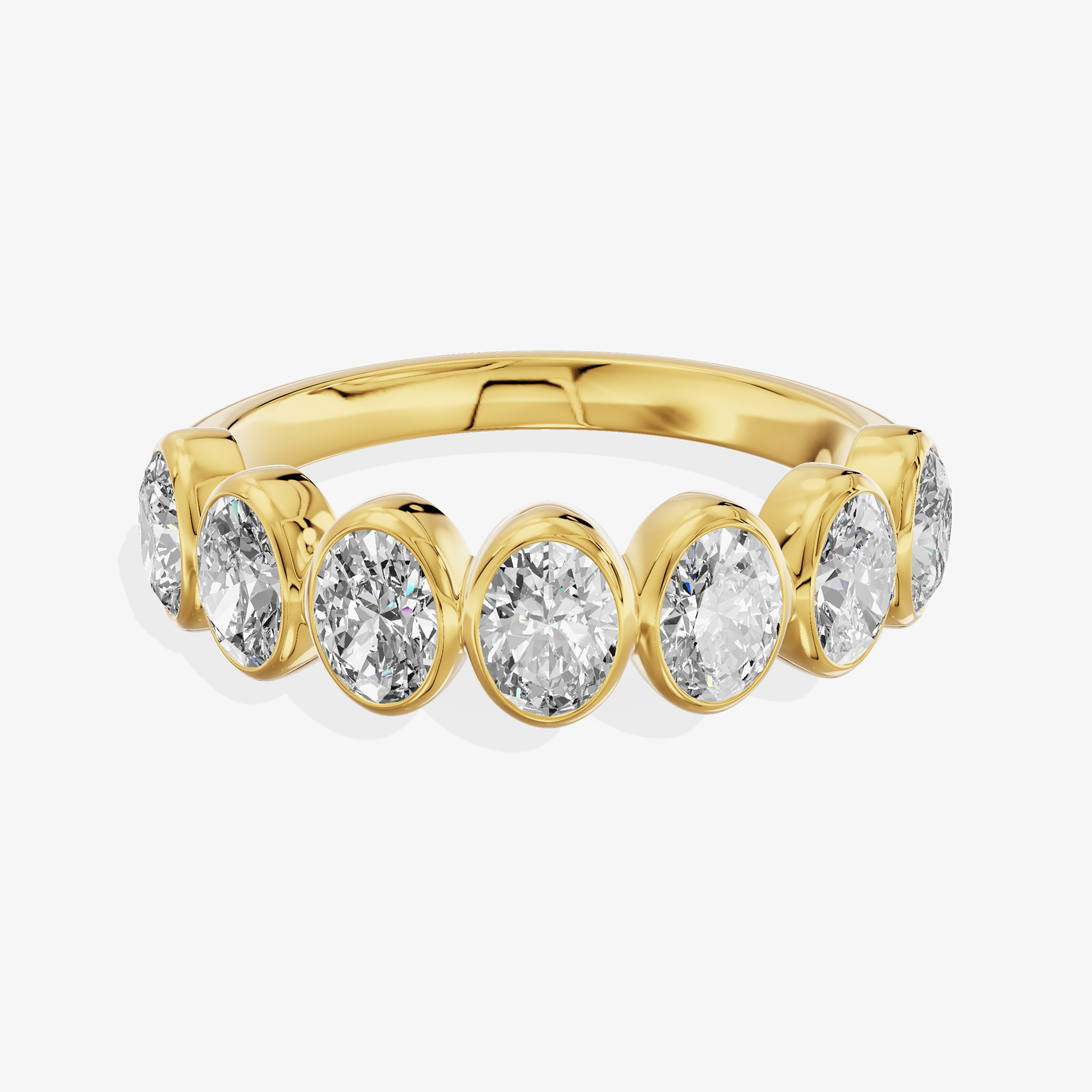14K Yellow Gold 1.43 Carat 7-Stone Oval Cut Lab-Grown Diamond Band Ring (D-E VS-VVS)