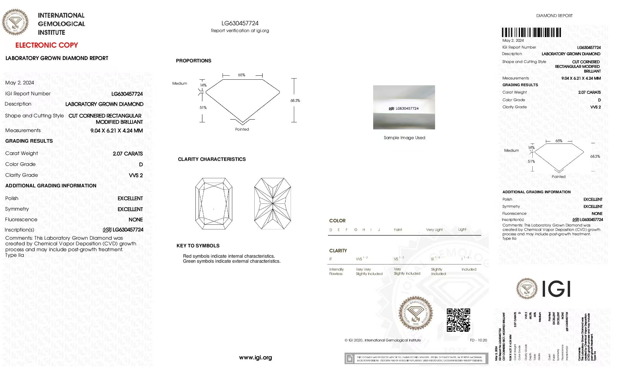 For Flich 2ct D vvs2 Radiant Cut