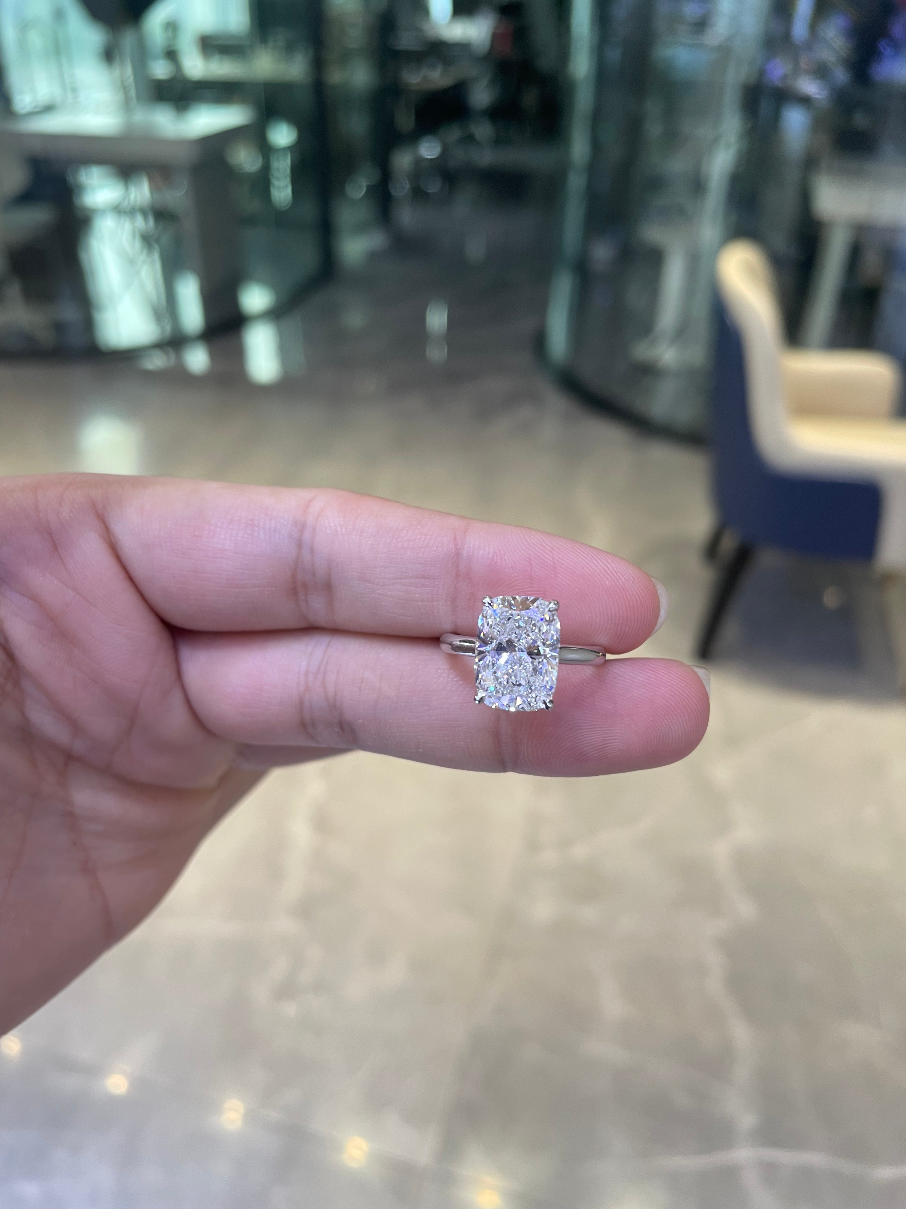 Deposit For SaraAG1029 18k Rose gold ring with 5ct elongated cushion diamond And 0.18ct side stones