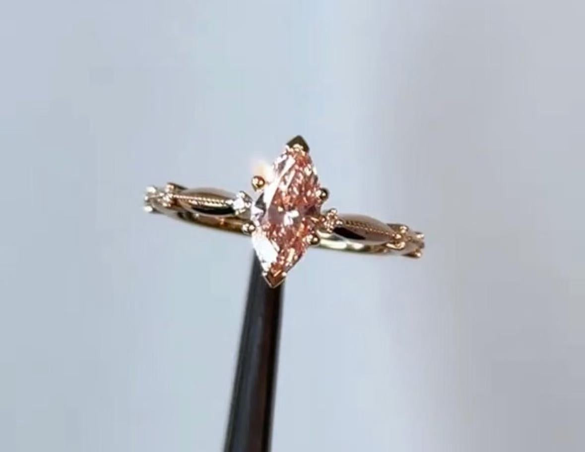 For Moni 1.5ct 14k rose gold marquis cut pink diamond customize