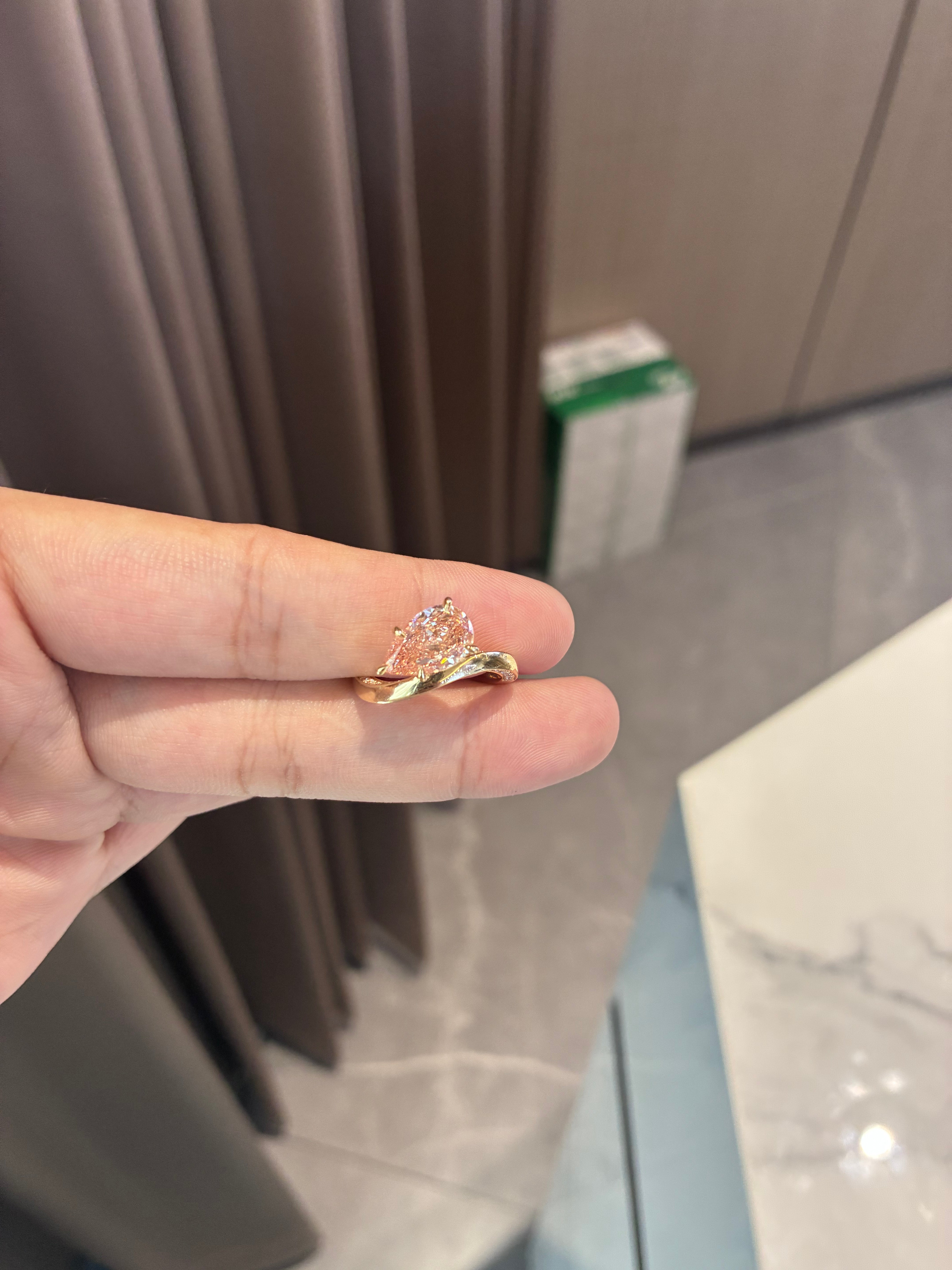For Georgia 14k yellow gold ring with 2.29ct main pink diamond And 0.640ct side diamonds