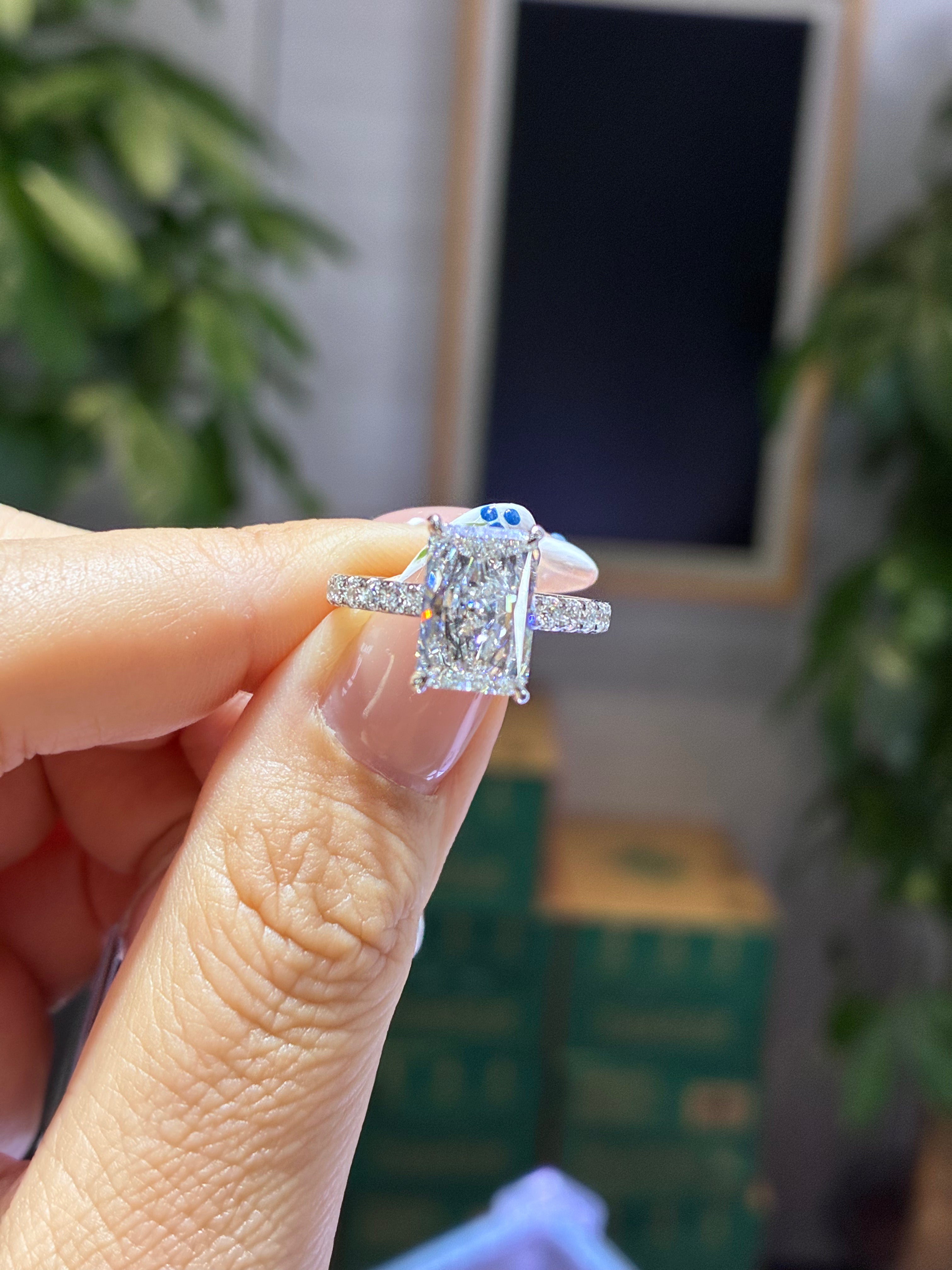 For Sassy, 3.01+0.518ct Radiant Pave Lab Diamond Ring, E/VS1