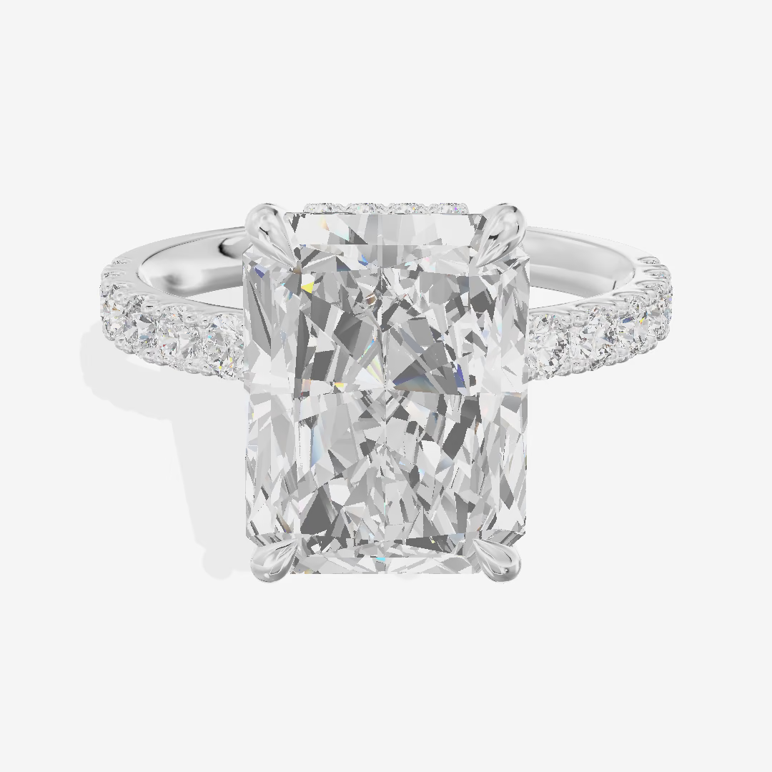 East-West Hidden Halo Radiant Engagement Ring (3.05 ct. tw.) in 14K White Gold
