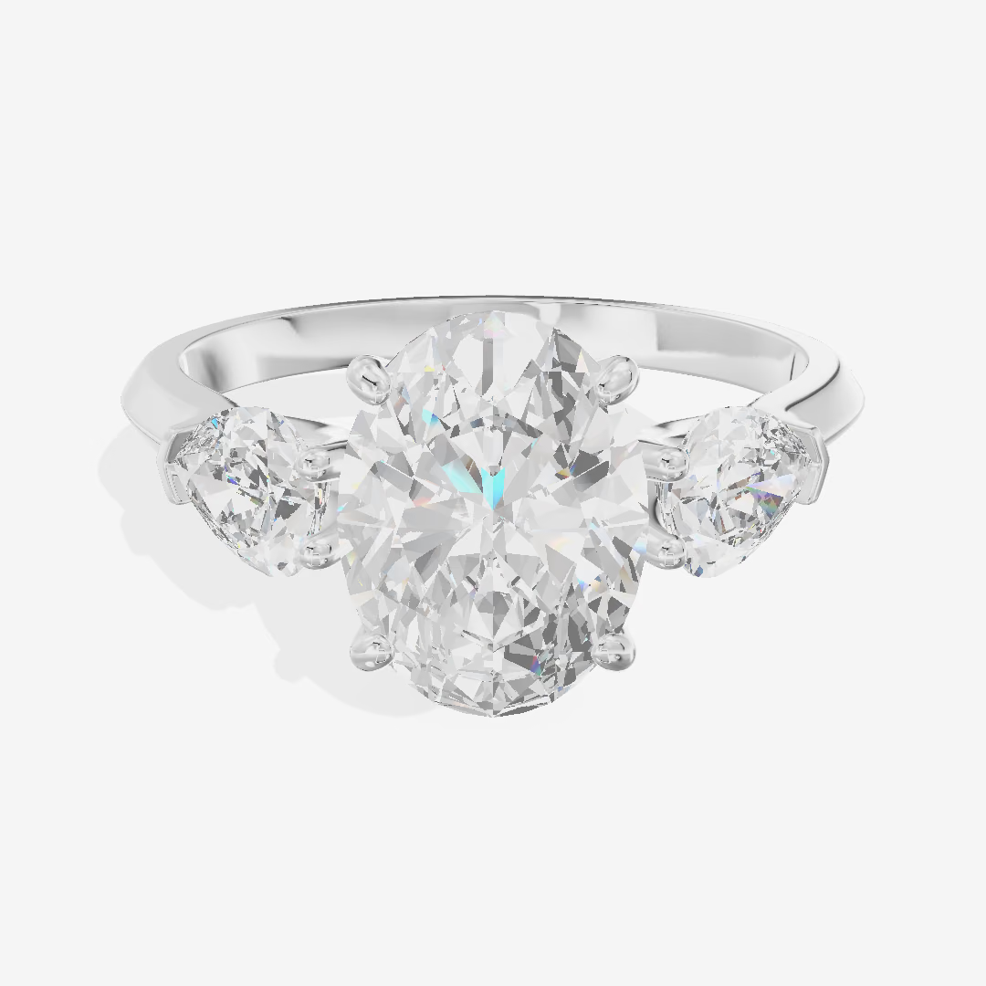 Three Stone Half Moon Oval Engagement Ring (3.1 ct. tw.) in Platinum