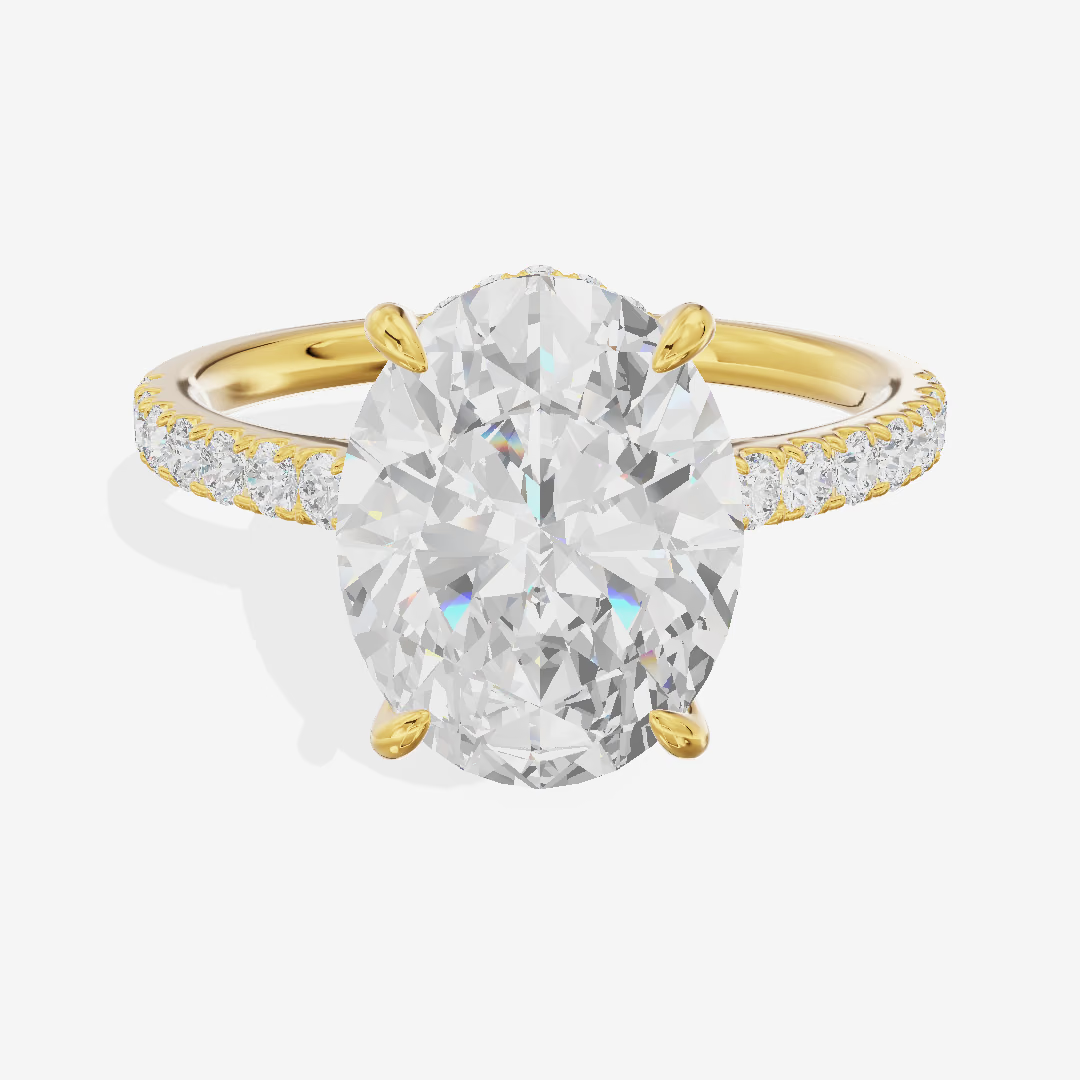 Hidden Halo Pavé Oval Engagement Ring (3.03 ct. tw.) in 14K Yellow Gold